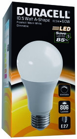 Duracell LED-Leuchte Standardform E27 matt 10,5W(wie60W) warmweiß A2