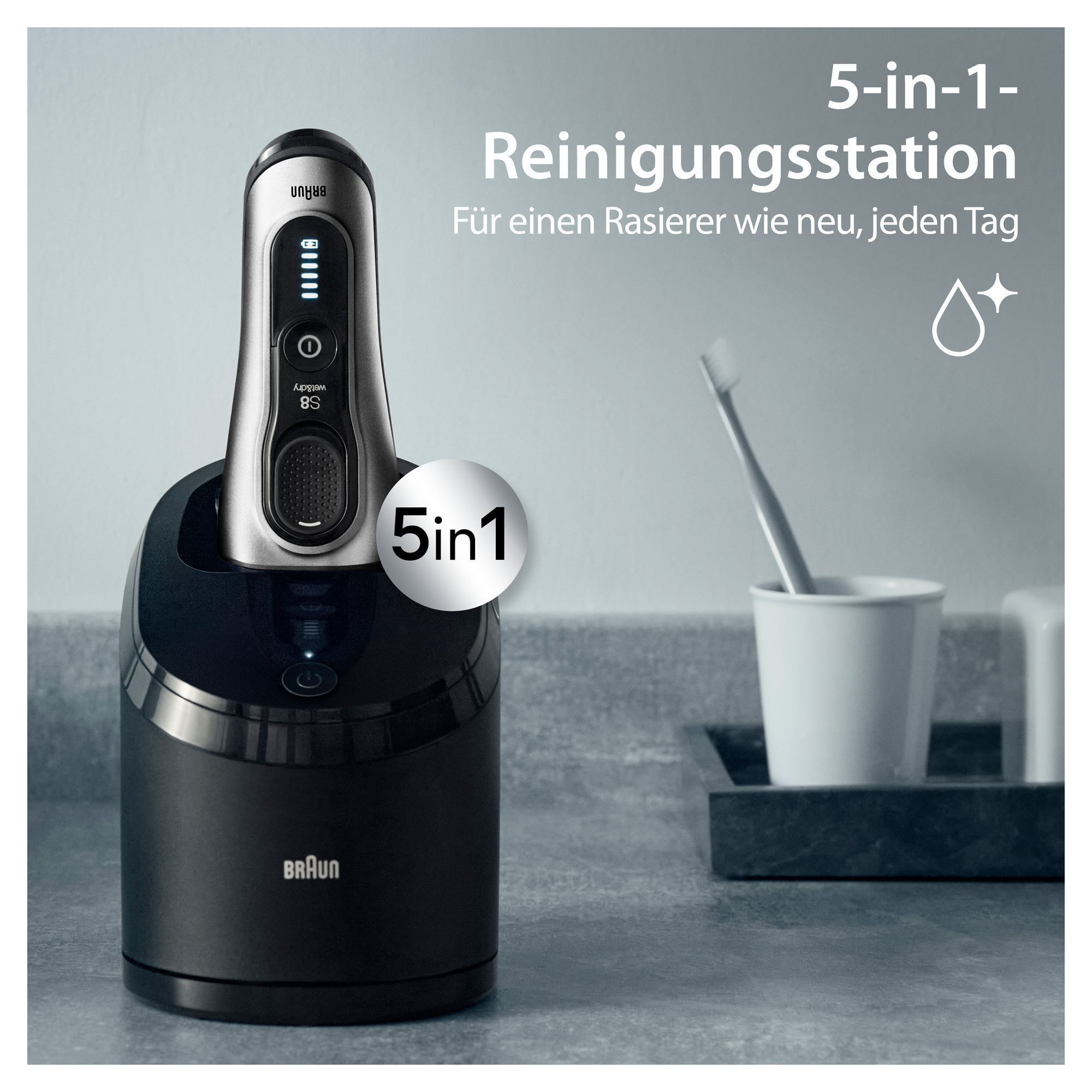 Braun Rasierer in 5-in-1 Reinigungsstation für einen Rasierer wie neu, jeden Tag.