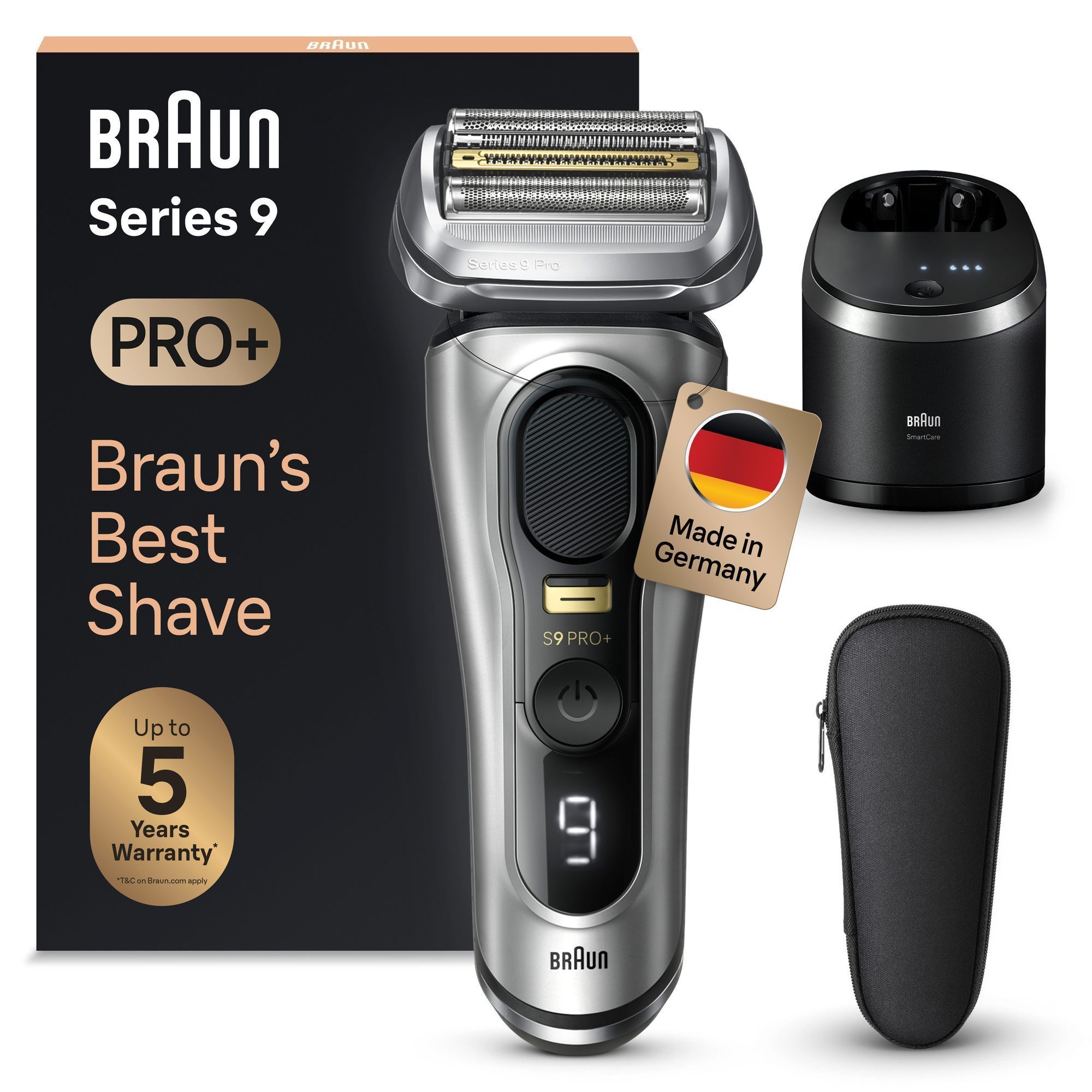 Braun Series 9 Pro+ Rasierer mit Verpackung und dem Hinweis "Made in Germany".