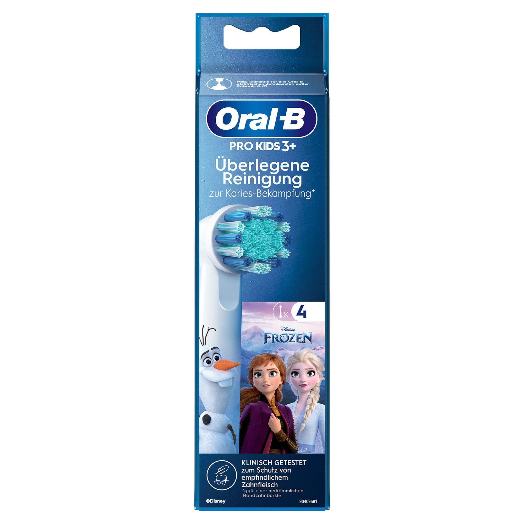 Oral-B Pro Kids 3+ Aufsteckbürsten, 4er-Packung mit Disney Frozen Design, für überlegene Reinigung und Kariesschutz.