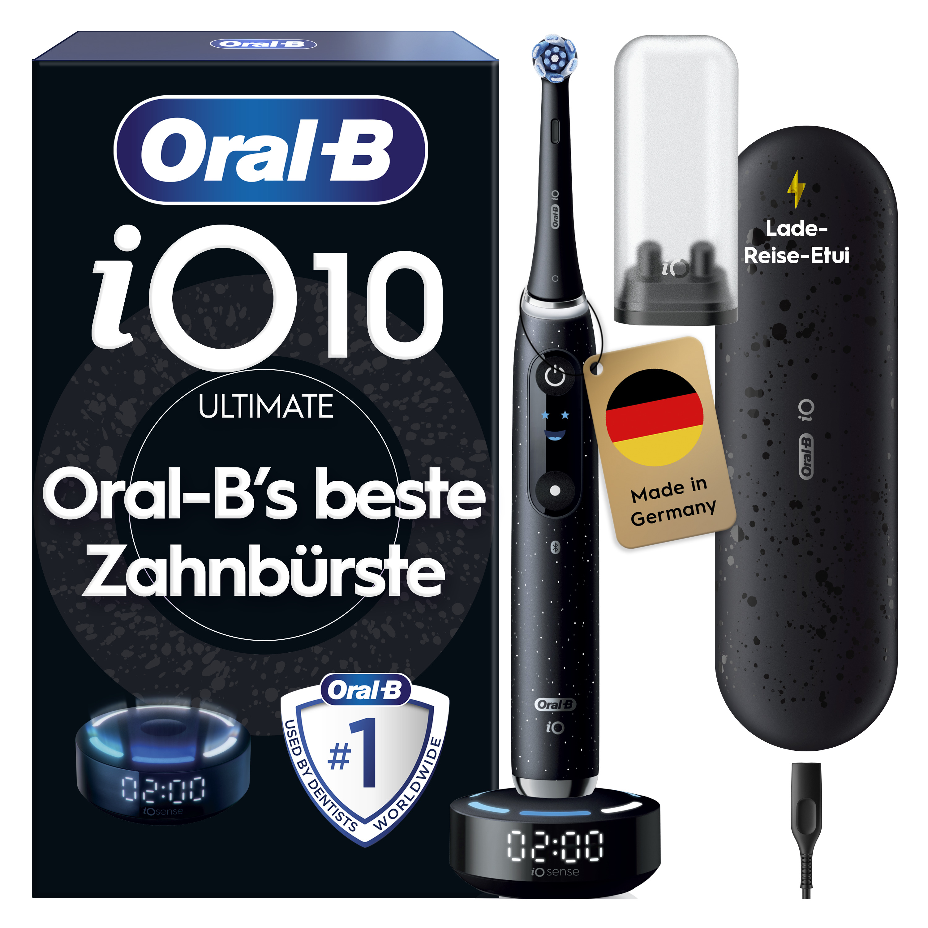 Oral-B iO10 Zahnbürste inkl. Verpackung und Zubehör.