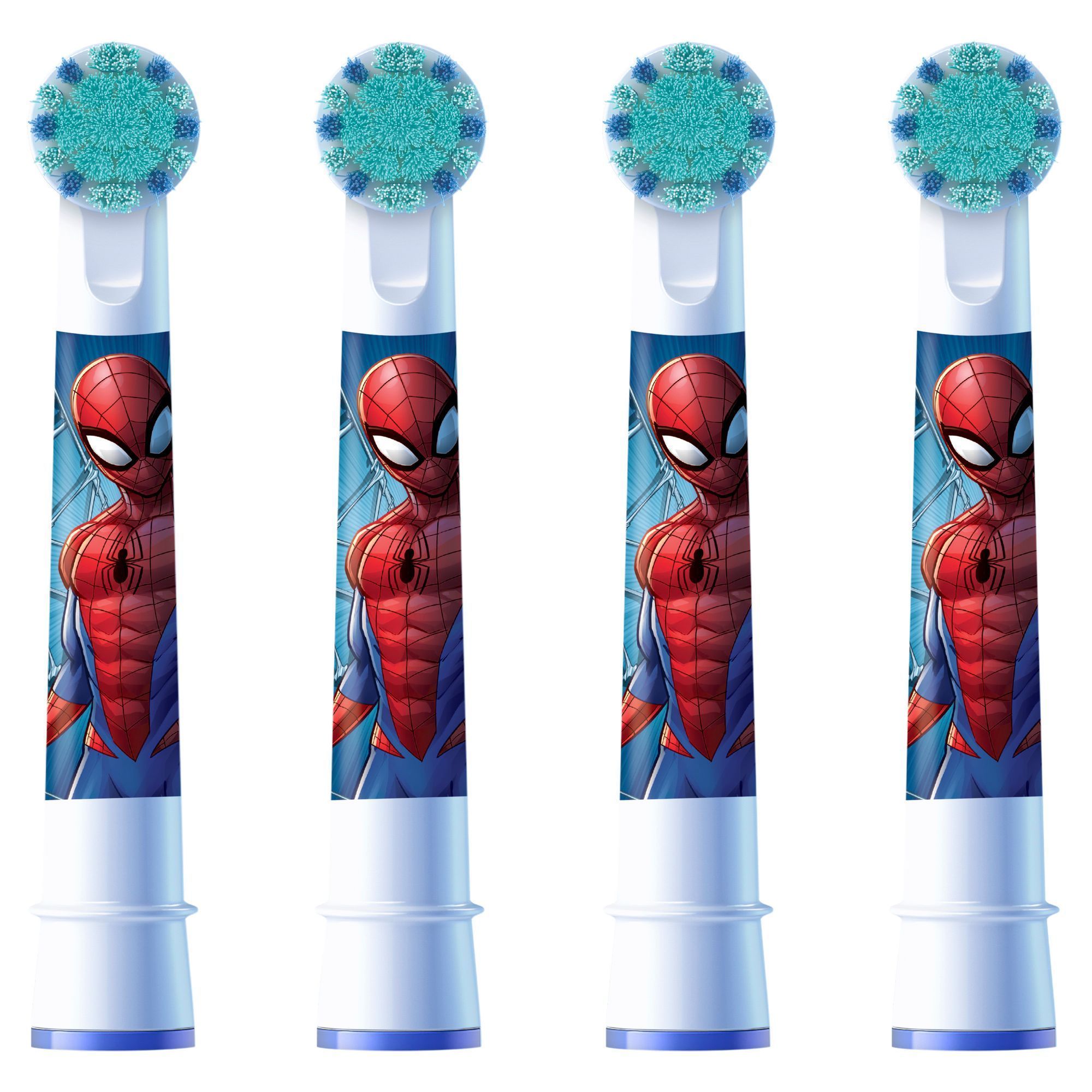 Oral-B Aufsteckbürsten, 4er-Pack, mit Spiderman-Motiv für eine spielerische und motivierende Zahnpflege bei Kindern.