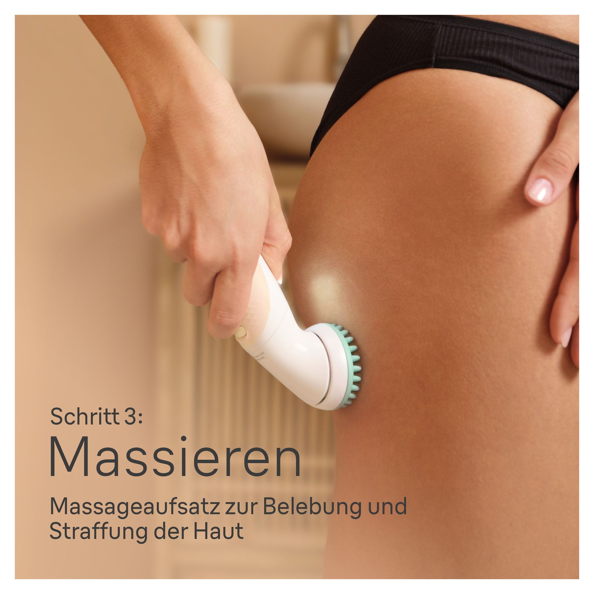 Braun Massagegerät im Einsatz zur Belebung und Straffung der Haut.