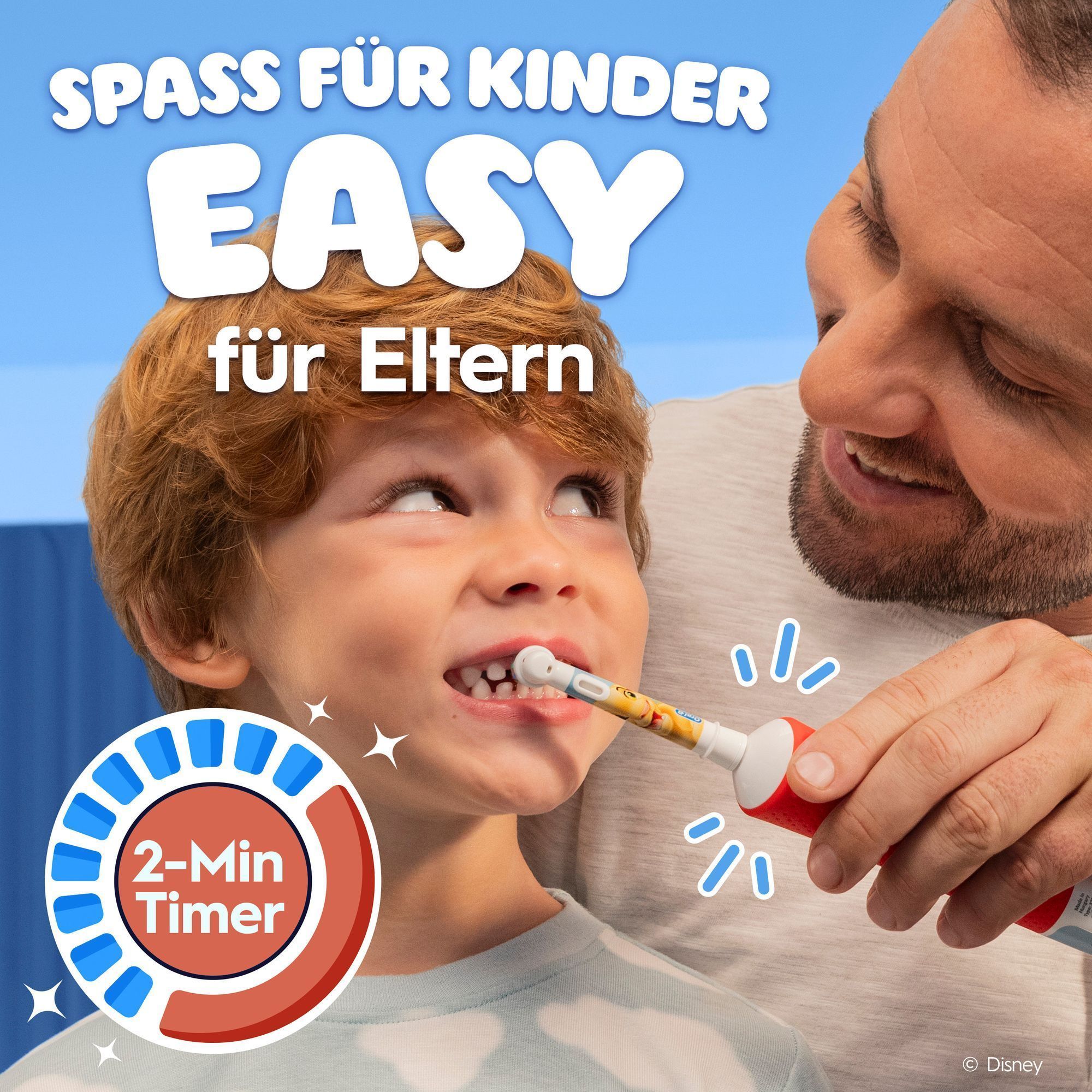 Ein Vater putzt seiner Tochter die ZÃ¤hne - ohne Probleme dank 2 Minuten Timer