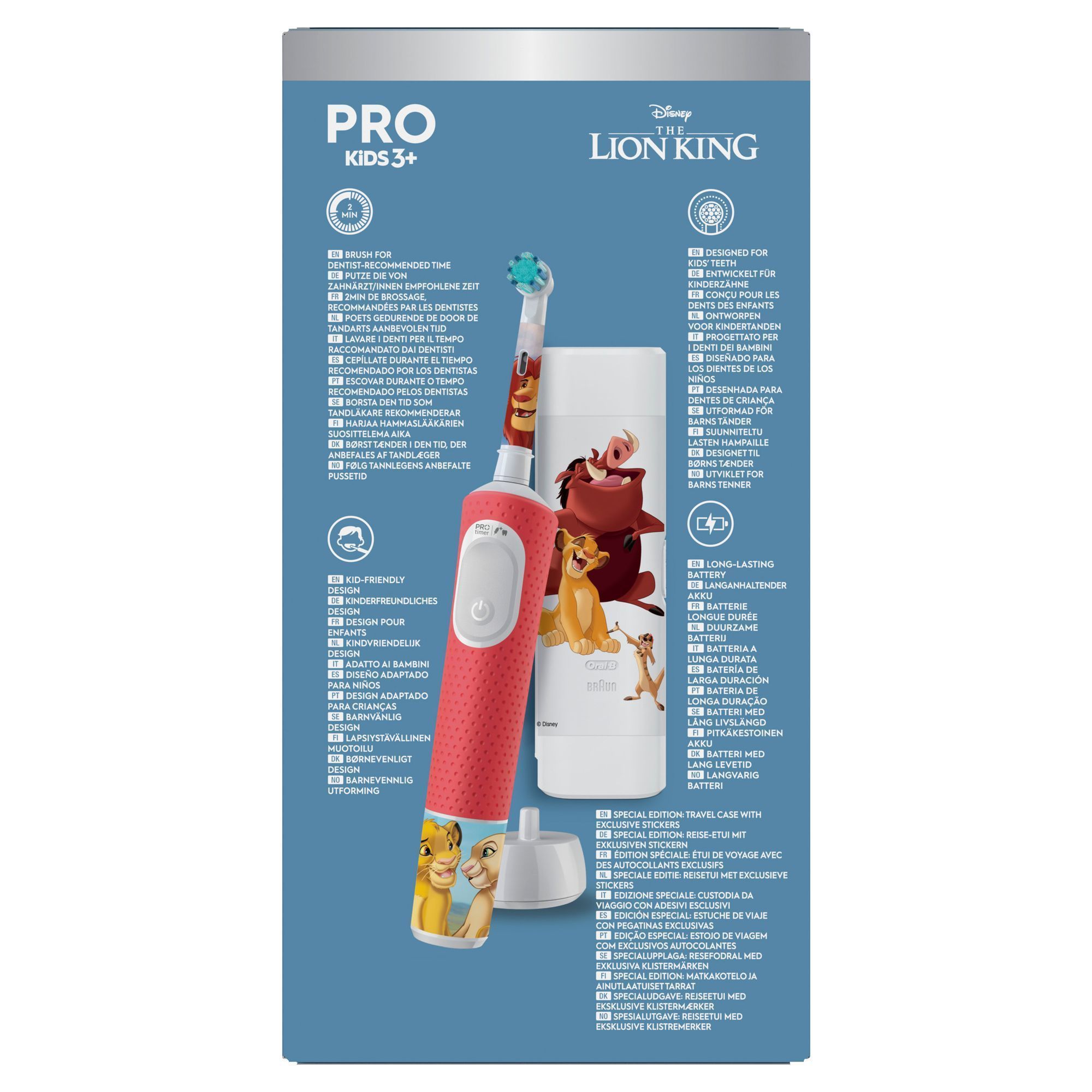 Oral-B Pro Kids 3+ elektrische ZahnbÃ¼rste im Disney Der KÃ¶nig der LÃ¶wen Design mit Reiseetui und exklusiven Aufklebern.