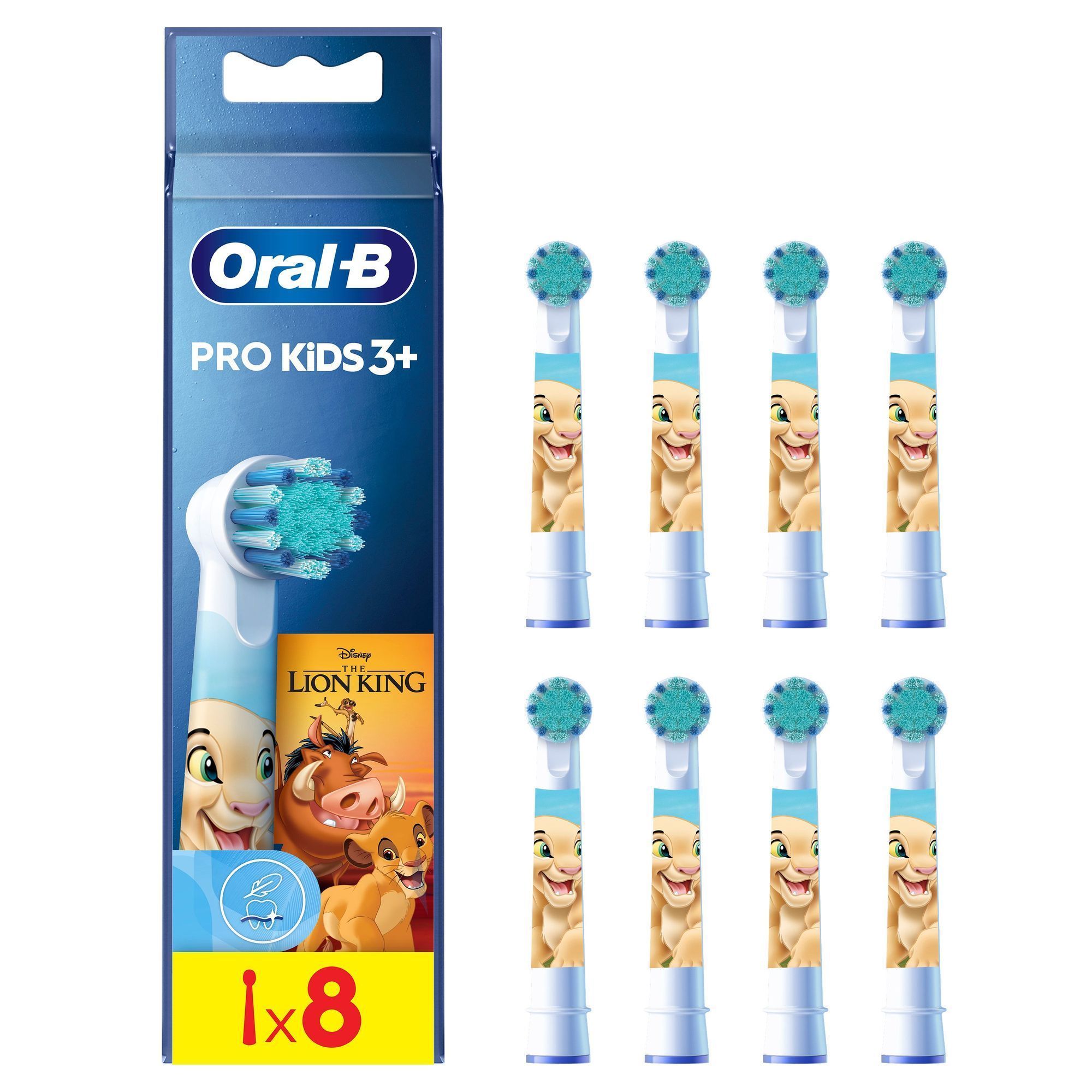 Oral-B Pro Kids 3+ Aufsteckbürsten, 8er-Packung, mit Disney Der König der Löwen Motiven.