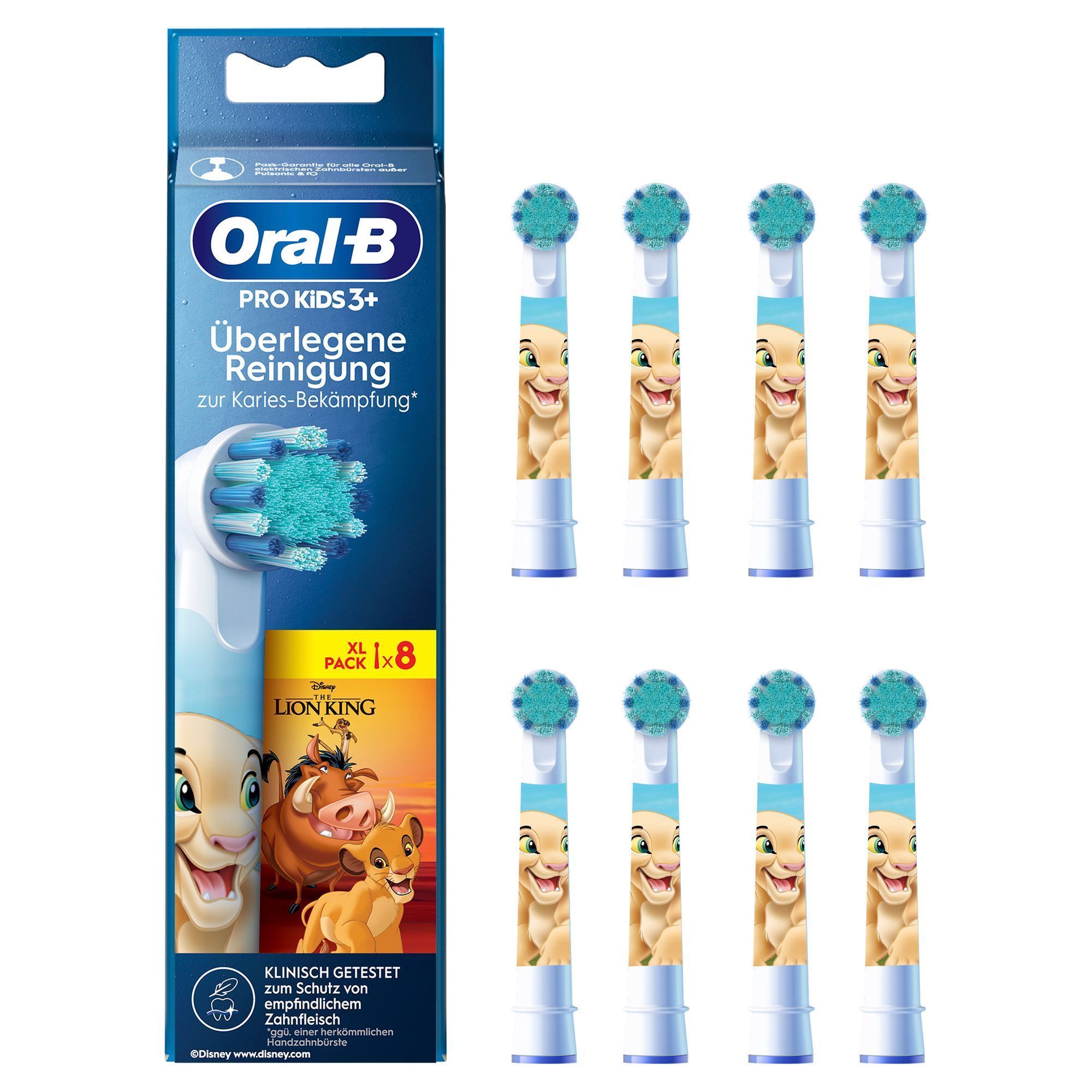 Oral-B Pro Kids 3+ Aufsteckbürsten, XL Packung mit 8 Stück, mit Disney Der König der Löwen Motiven.