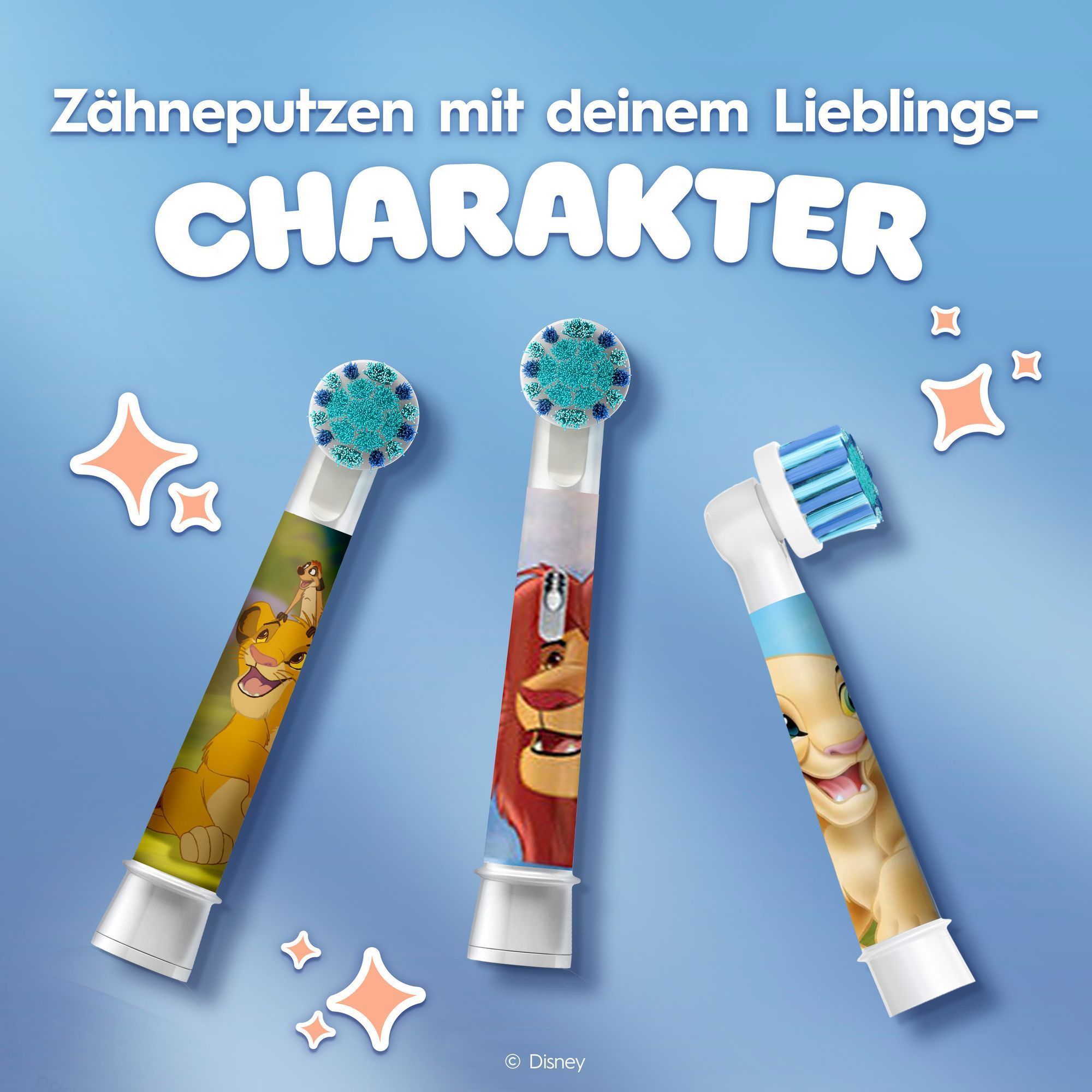 3 AufsteckbÃ¼rsten mit dem Text: ZÃ¤hneputzen mit deinem Lieblingscharakter