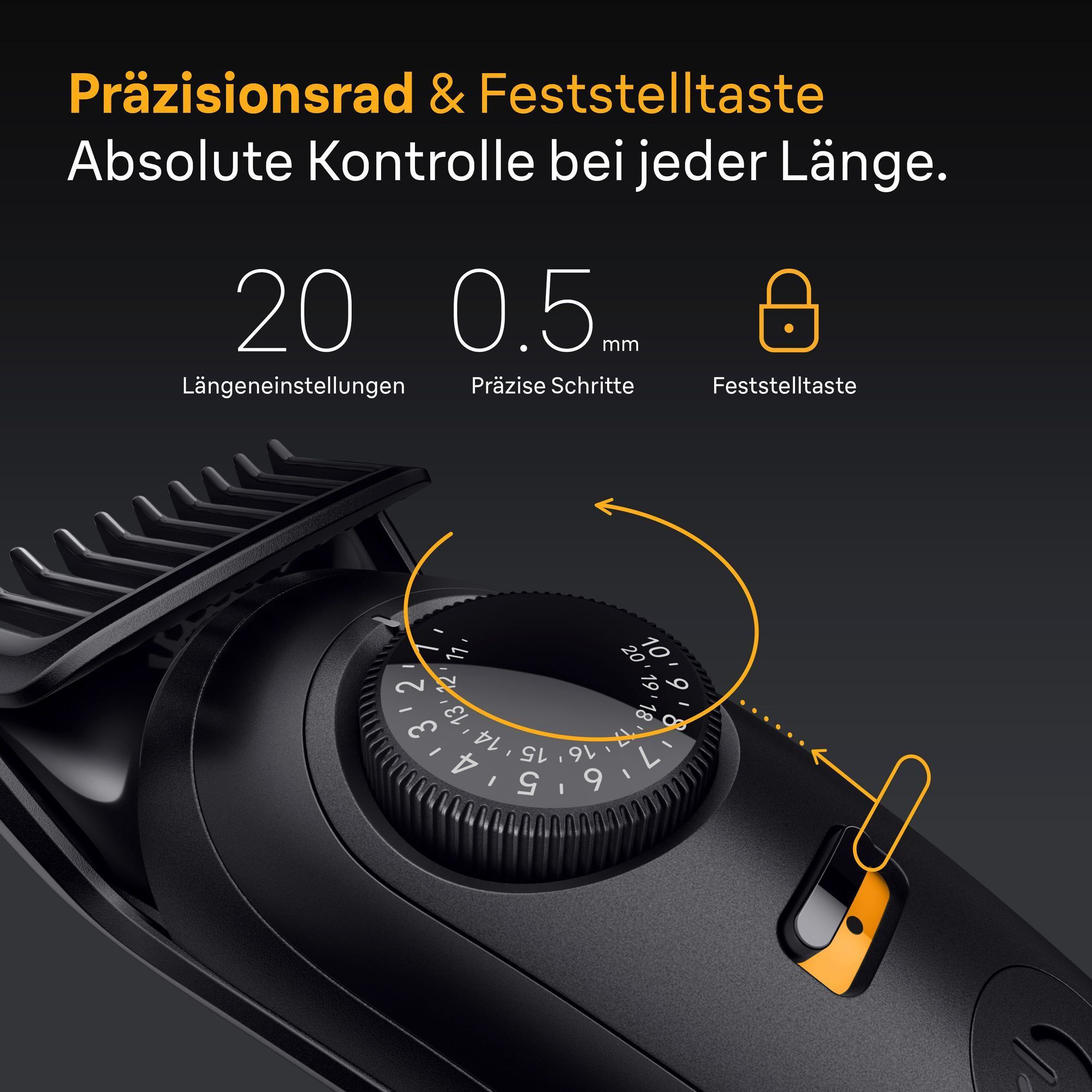 Nahaufnahme des Präzisionsrads zur Längeneinstellung des Braun Series 5 Barttrimmers