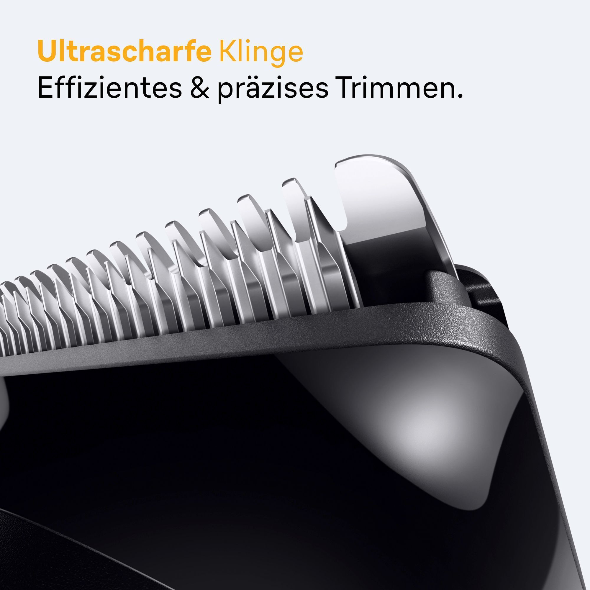 Ultrascharfe Klinge des Braun Trimmers für effizientes und präzises Trimmen, hervorgehoben im Detail.