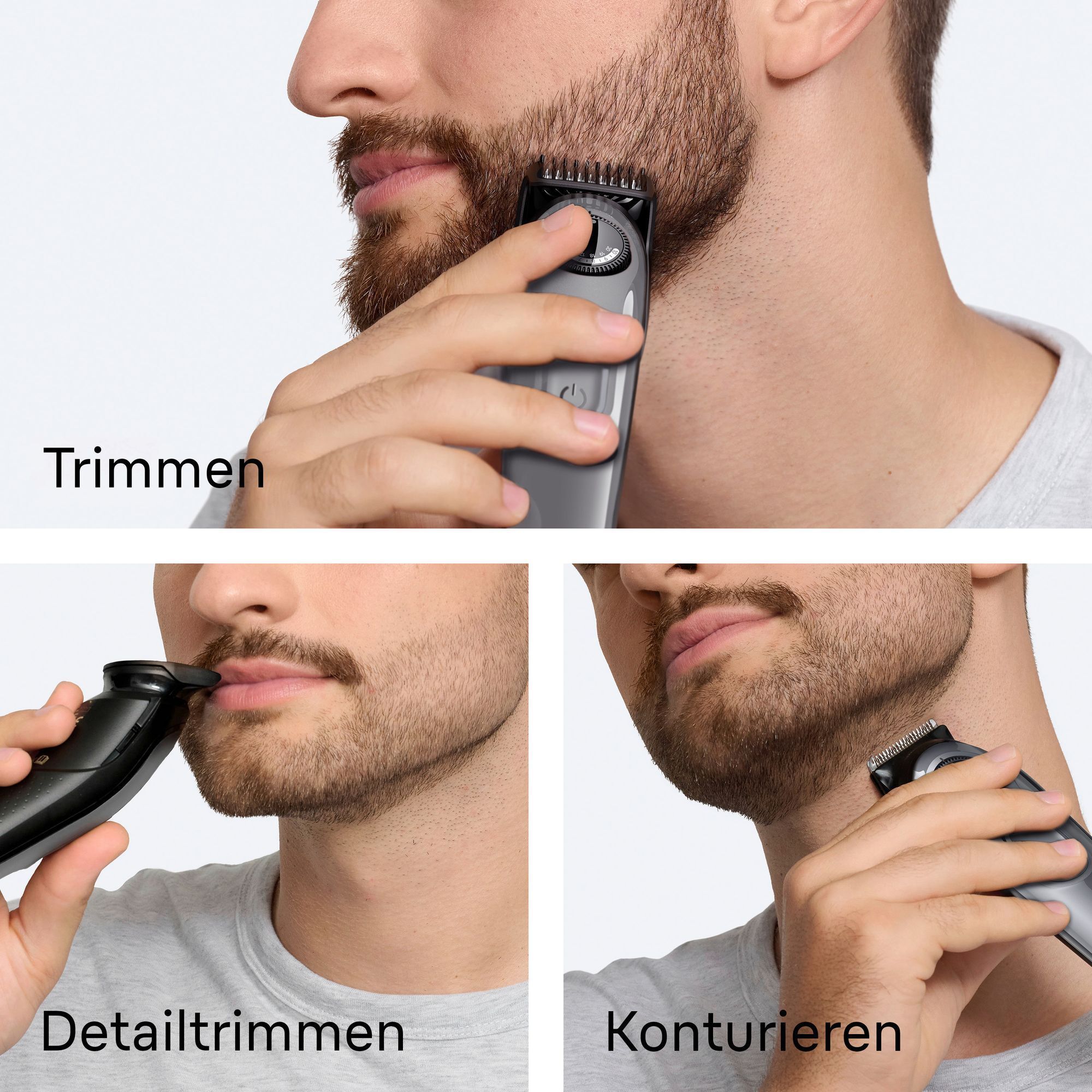 Braun Barttrimmer in Aktion: Bart trimmen, Details trimmen und Konturen stylen für einen gepflegten Look.