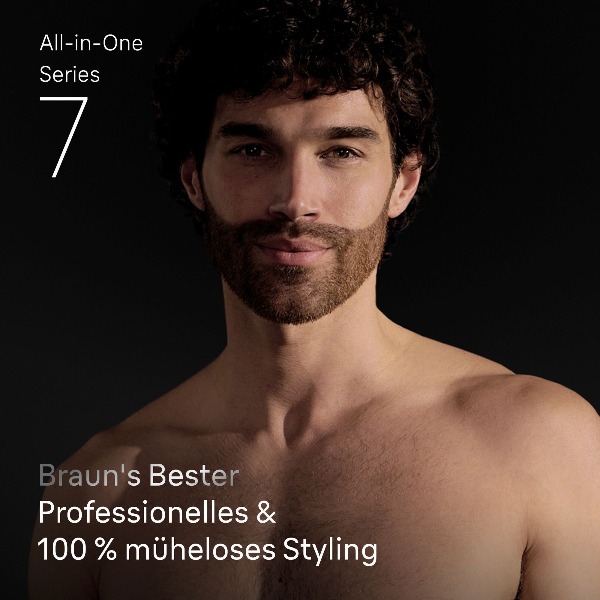 Braun Trimmer mit ProBlade-Klinge für professionelle Präzision und einem Präzisionsscherkopf für perfekte Konturen, hervorgehoben.
