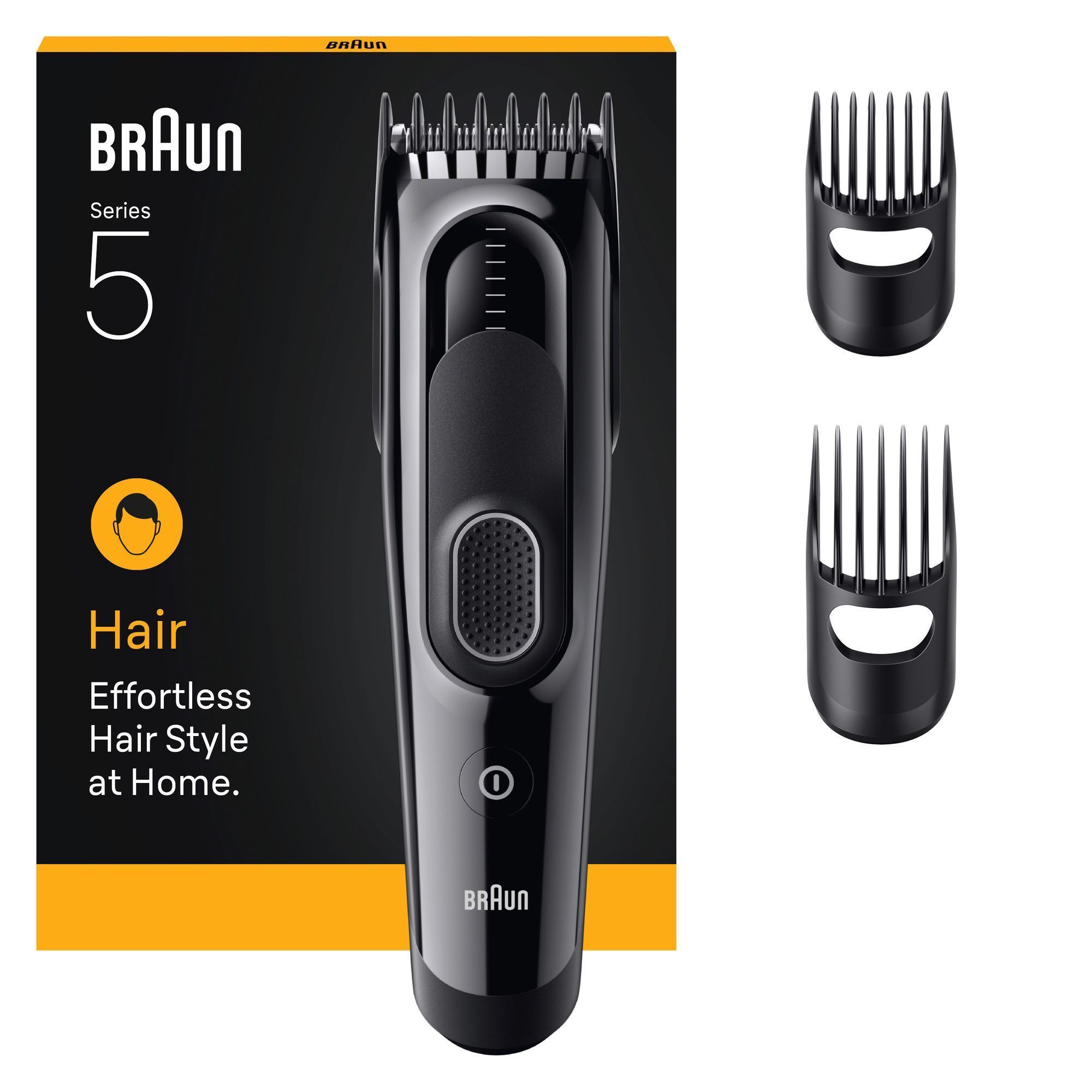 Braun Series 5 Haarschneider mit Verpackung und zwei Aufsätzen für müheloses Haarstyling zu Hause.