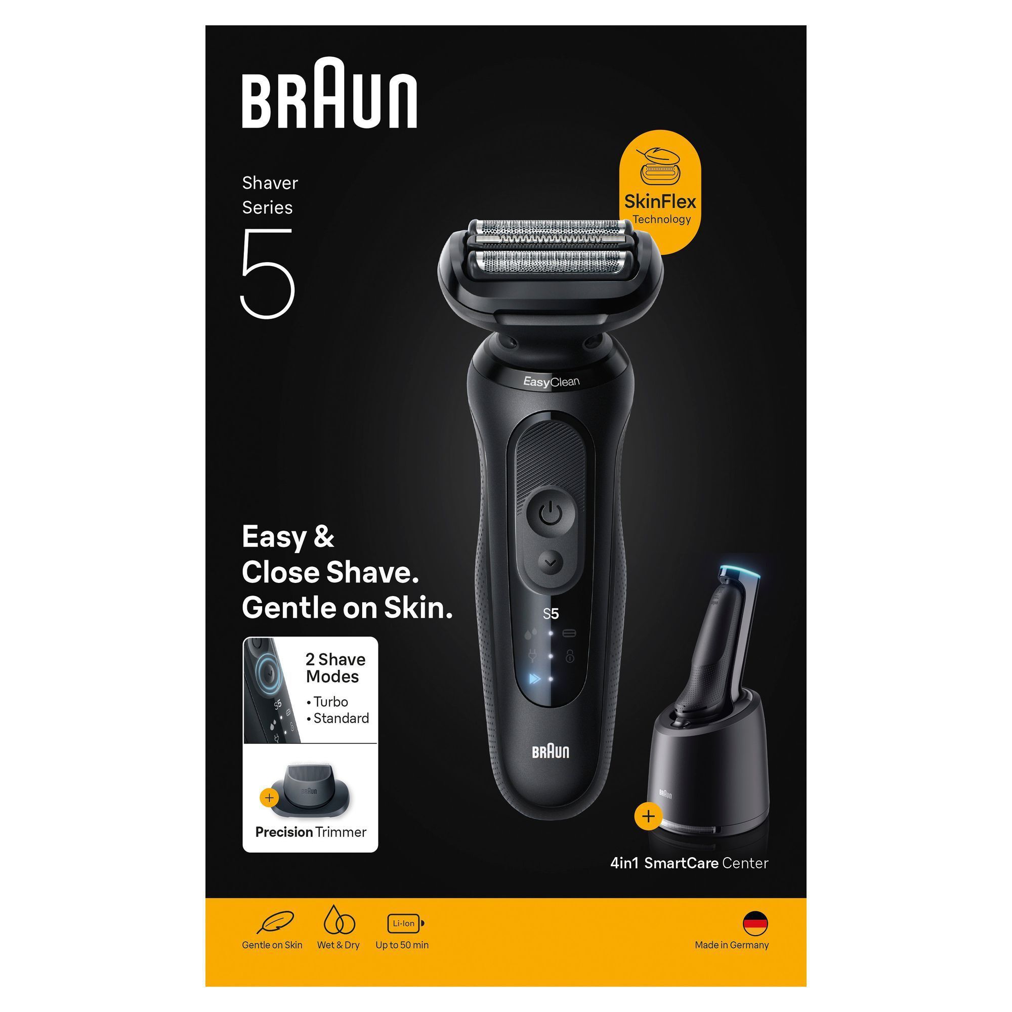 Máquina De Barbear Elétrica Braun Series 5 com SkinFlex para barbear rente e suave.