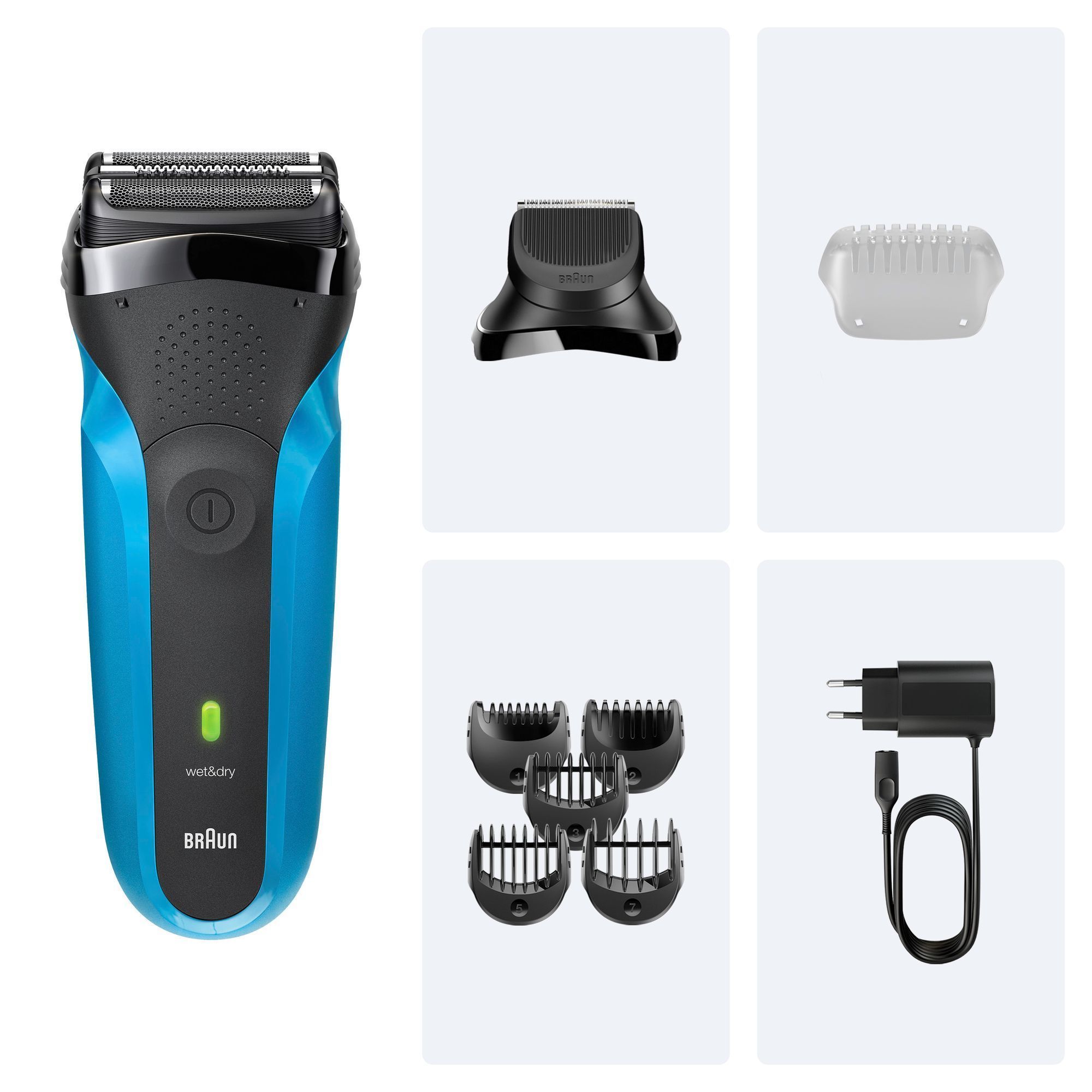 Braun Rasierer mit verschiedenen AufsÃ¤tzen fÃ¼r unterschiedliche Styling-MÃ¶glichkeiten und PrÃ¤zision.