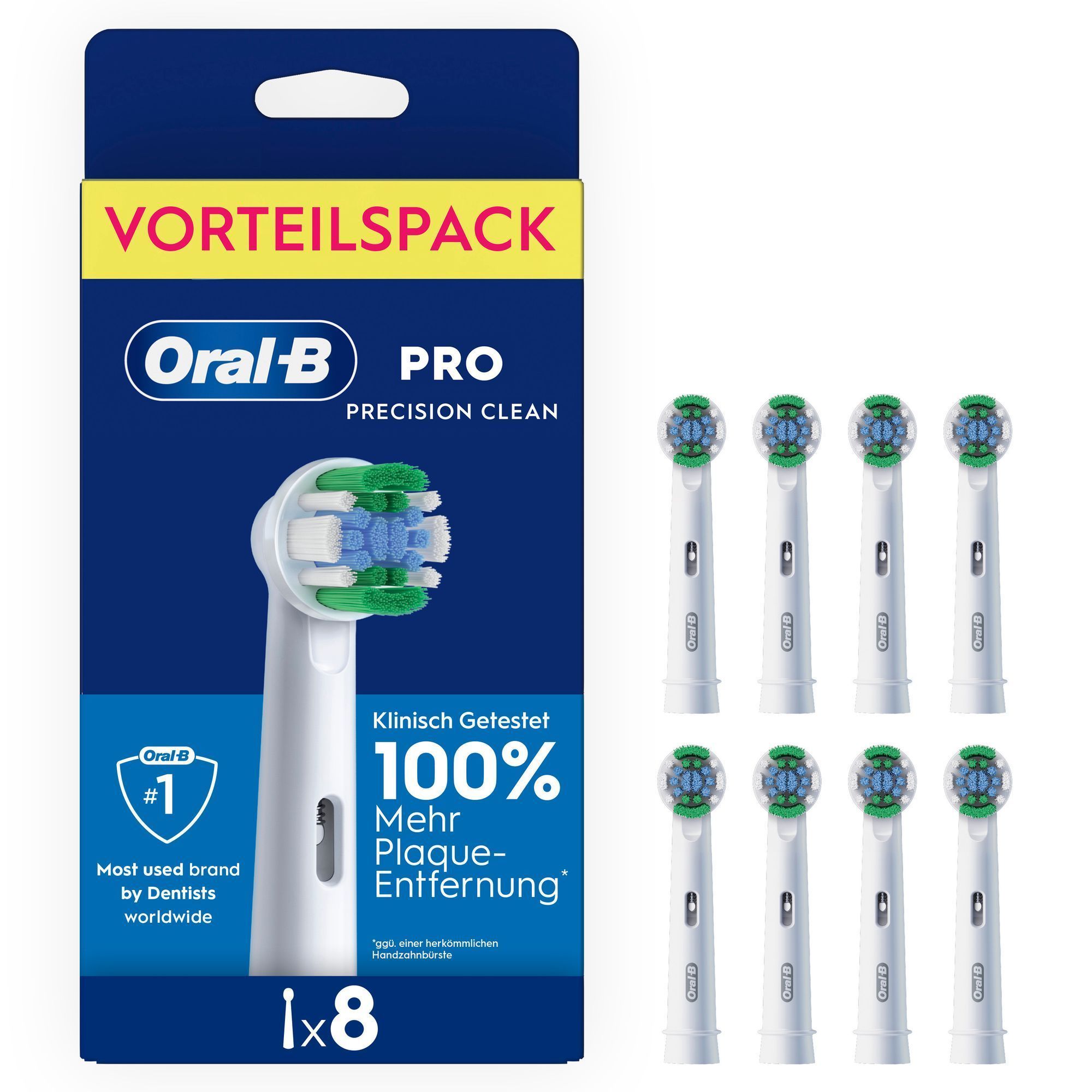 Oral-B PRO Precision Clean AufsteckbÃ¼rsten im Vorteilspack, klinisch getestet fÃ¼r 100% mehr Plaque-Entfernung.