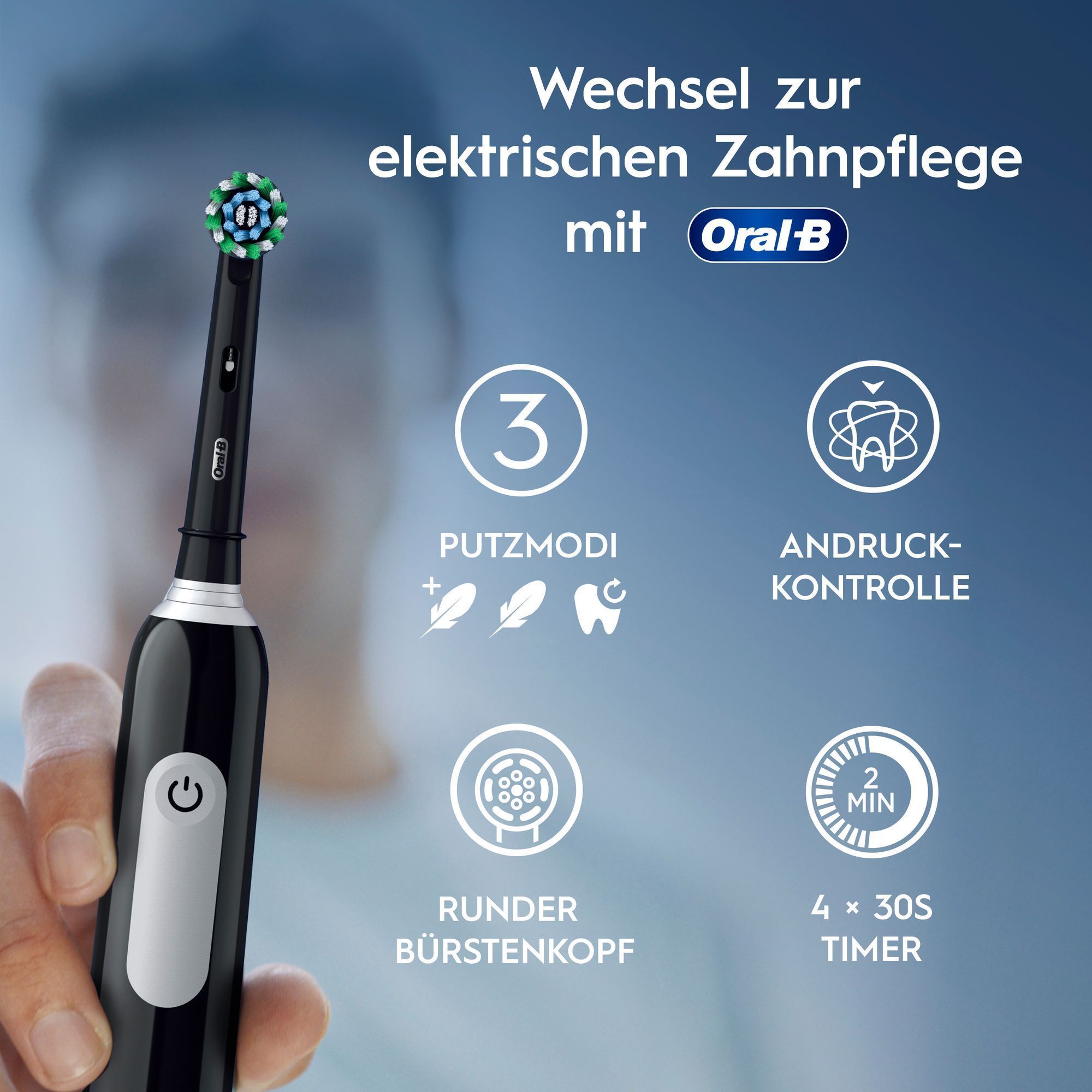 Oral-B elektrische Zahnbürste mit rundem Bürstenkopf und Andruckkontrolle