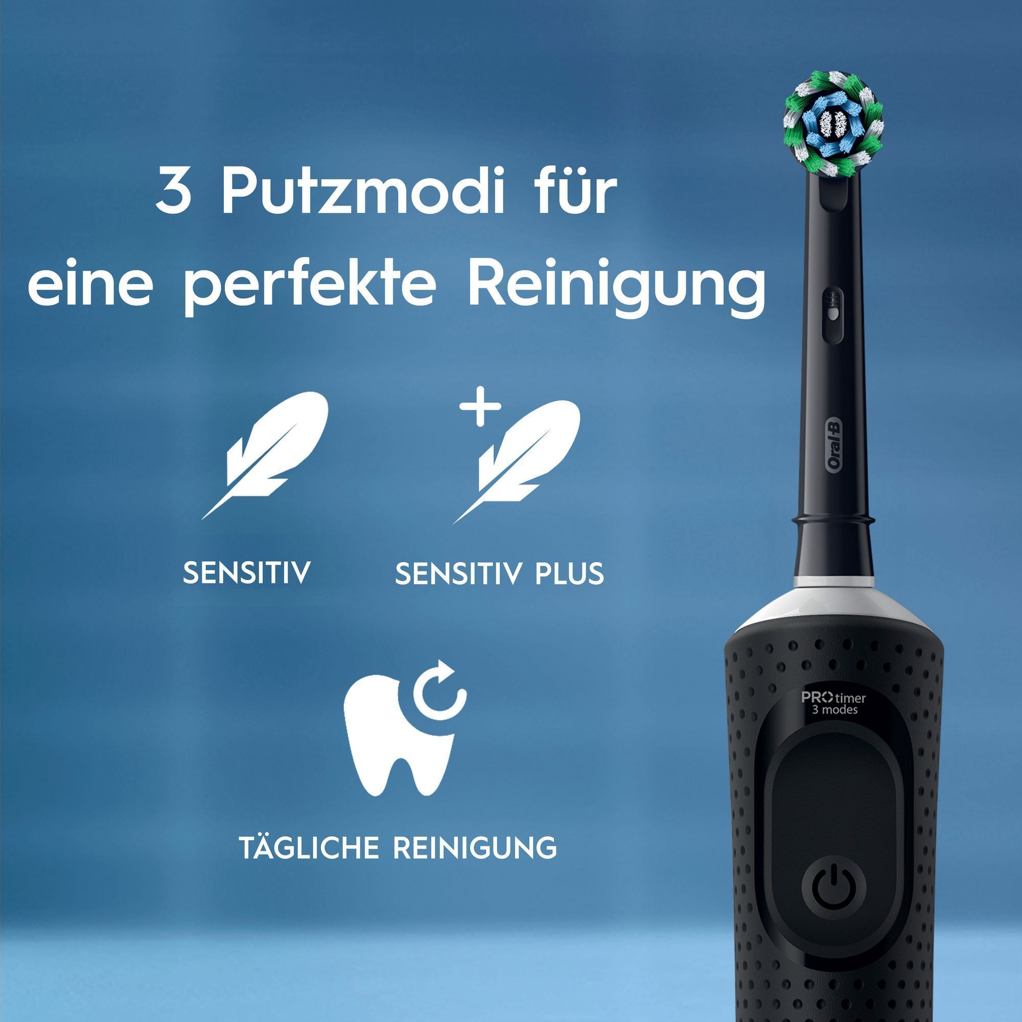 Oral-B elektrische Zahnbürste mit 3 Putzmodi für eine perfekte Reinigung: Sensitiv Sensitiv Plus Tägliche Reinigung