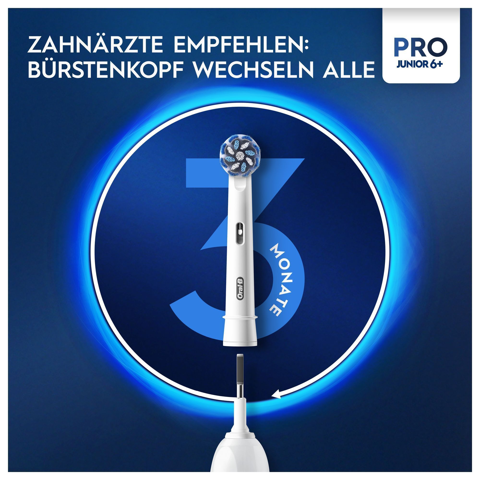 Oral-B Bürstenkopf-Wechsel alle 3 Monate empfohlen, um eine optimale Reinigung zu gewährleisten.