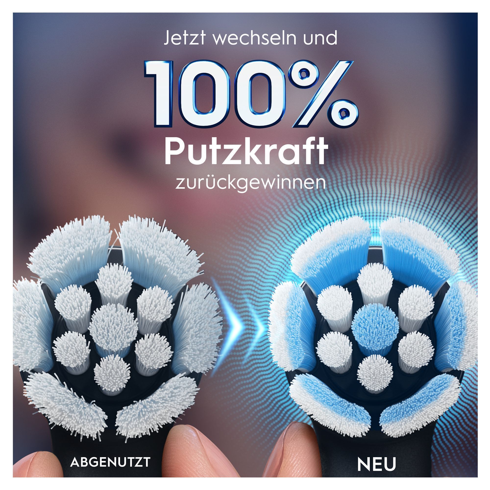 Oral-B Bürstenkopf-Vergleich: Von abgenutzt zu neu, um 100% Putzkraft zurückzugewinnen.