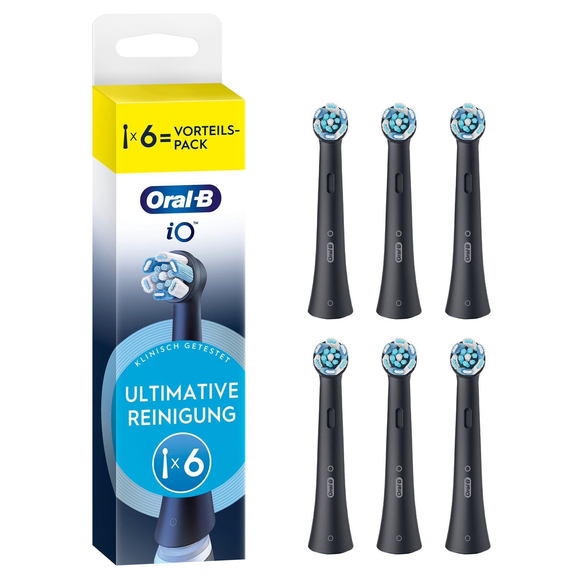 Oral-B iO Aufsteckbürsten, 6er-Packung, mit dem Hinweis "Ultimative Reinigung" auf der Verpackung.