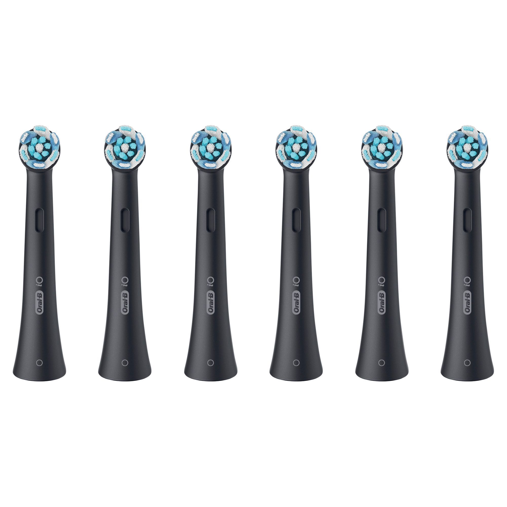 Oral-B iO Aufsteckbürsten, 6er-Packung, in Schwarz, mit der iO-Technologie für eine sanfte Reinigung.