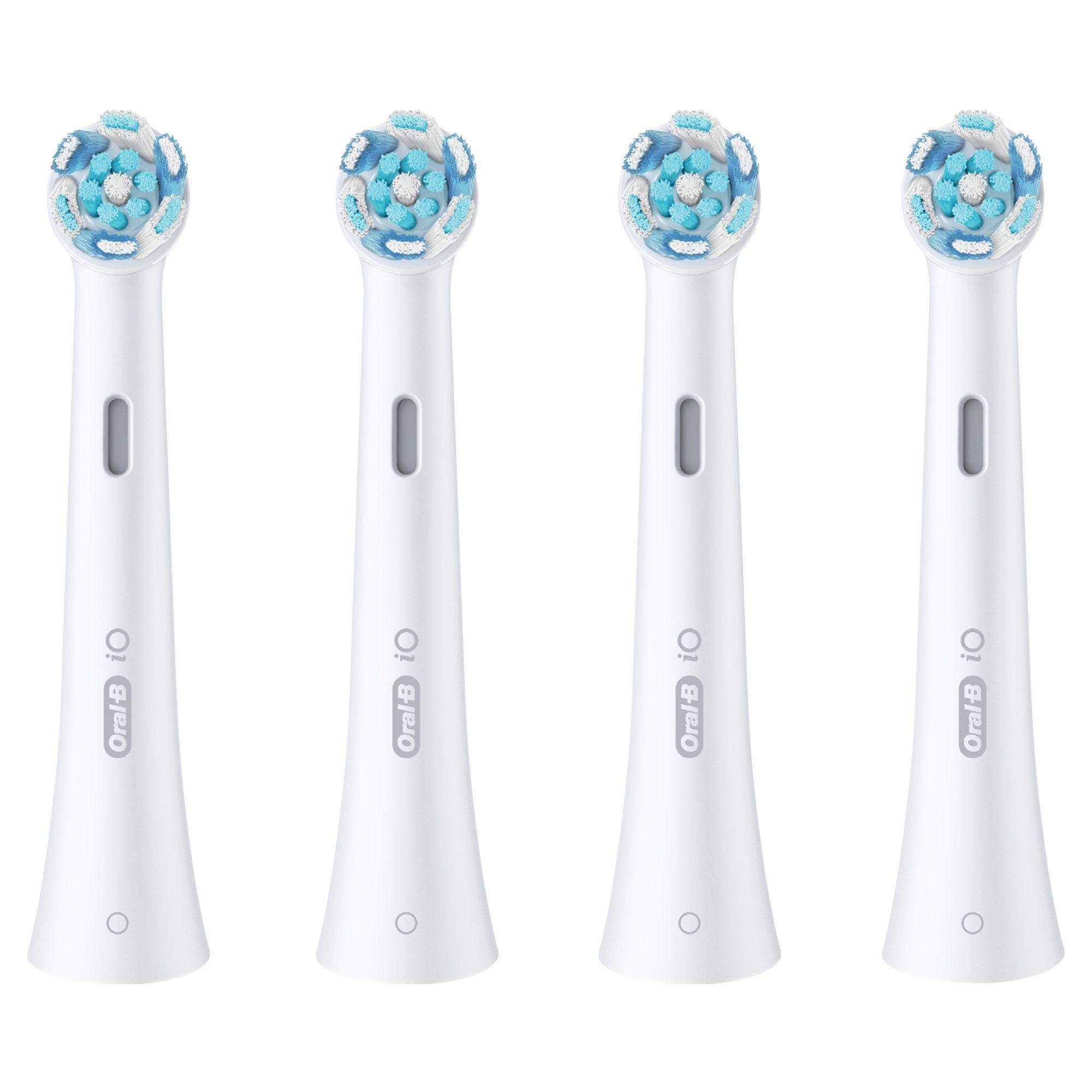Oral-B Aufsteckbürsten im 4er-Pack, mit runden Bürstenköpfen für eine umfassende Reinigung.