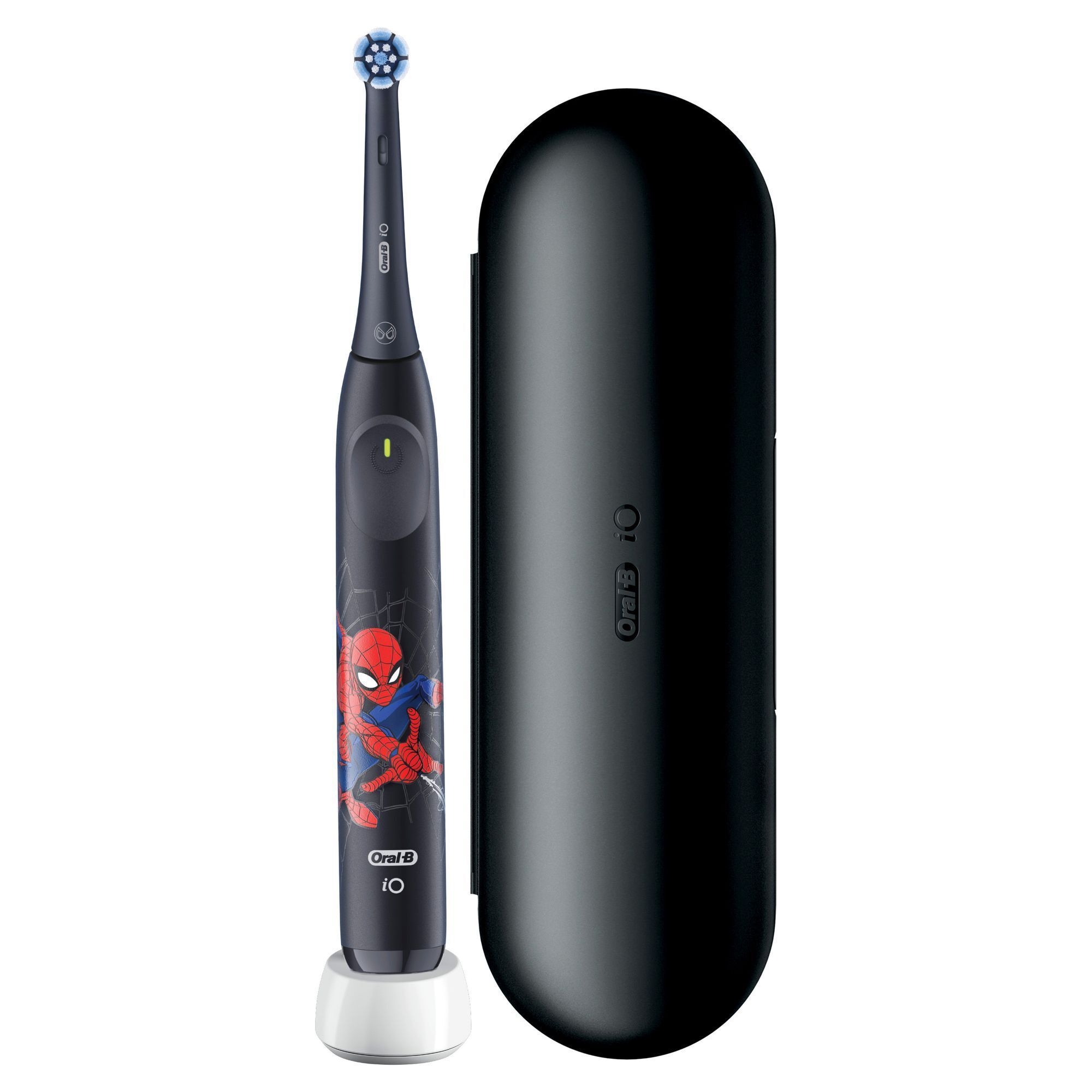 Oral-B iO Kids Spiderman Zahnbürste inkl. 1 Aufsteckbürste, Ladestation und Reiseetui.