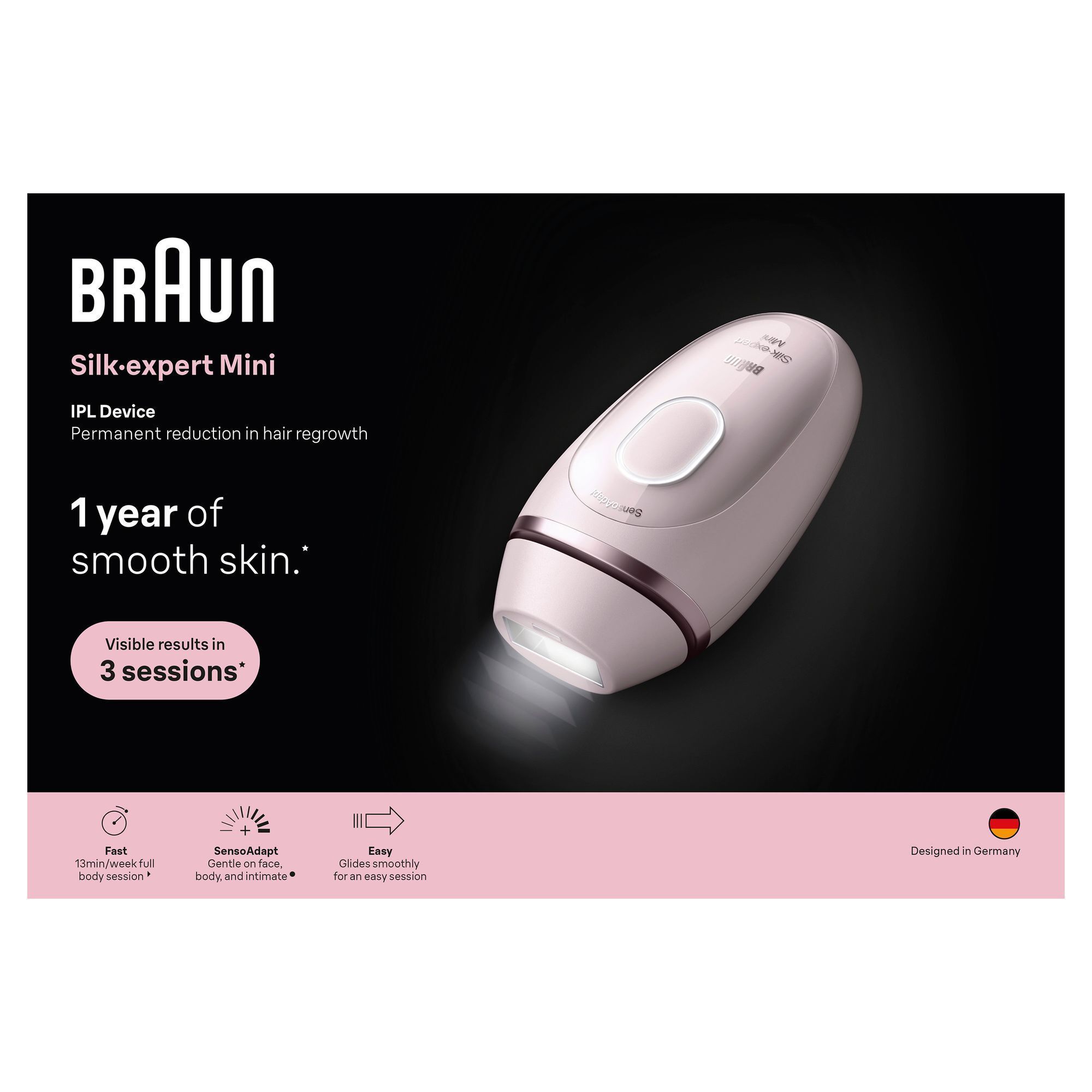 Braun Silk-expert Mini IPL-GerÃ¤t: 1 Jahr glatte Haut, sichtbare Ergebnisse in 3 Sitzungen.