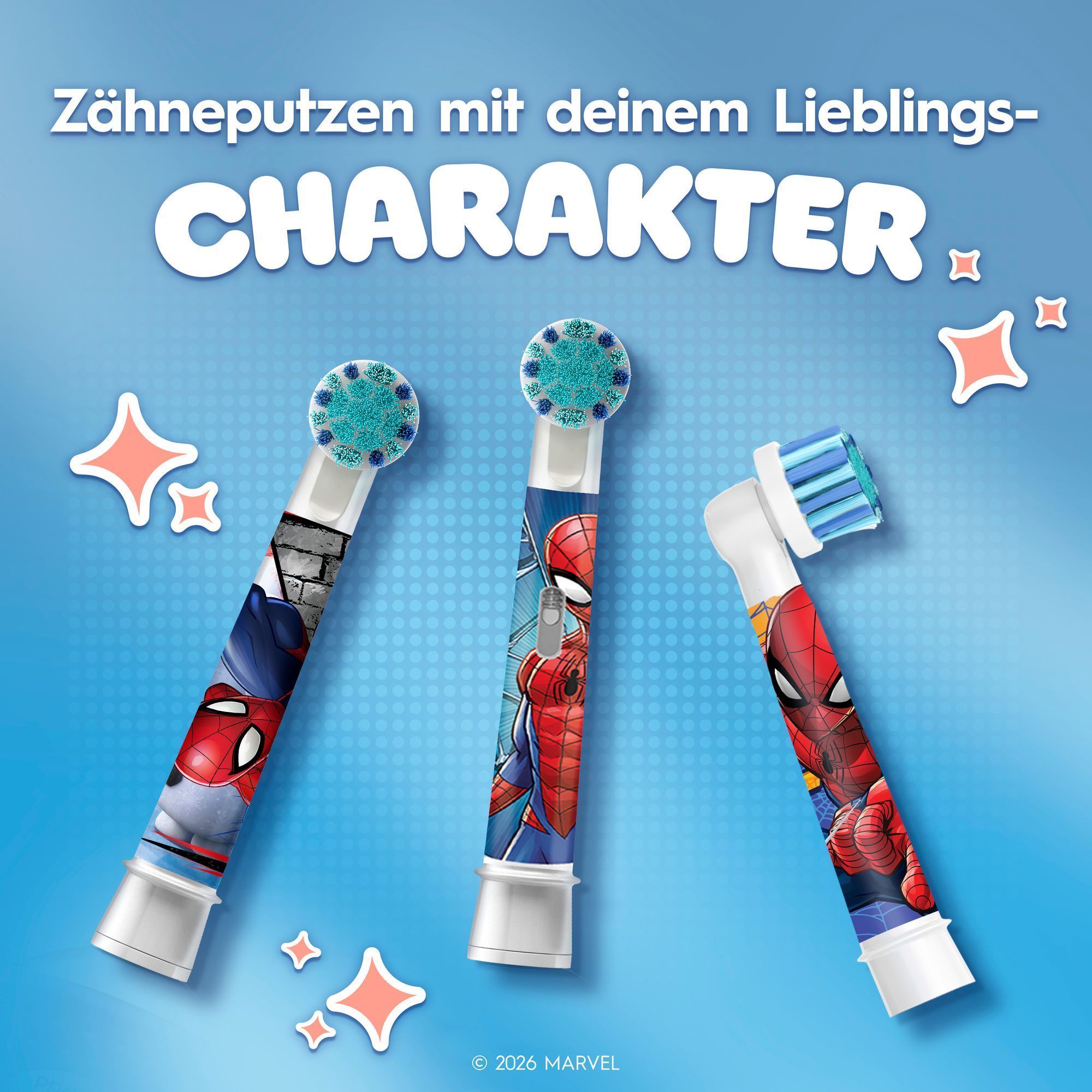 3 AufsteckbÃ¼rsten mit dem Text: ZÃ¤hneputzen mit deinem Lieblingscharakter
