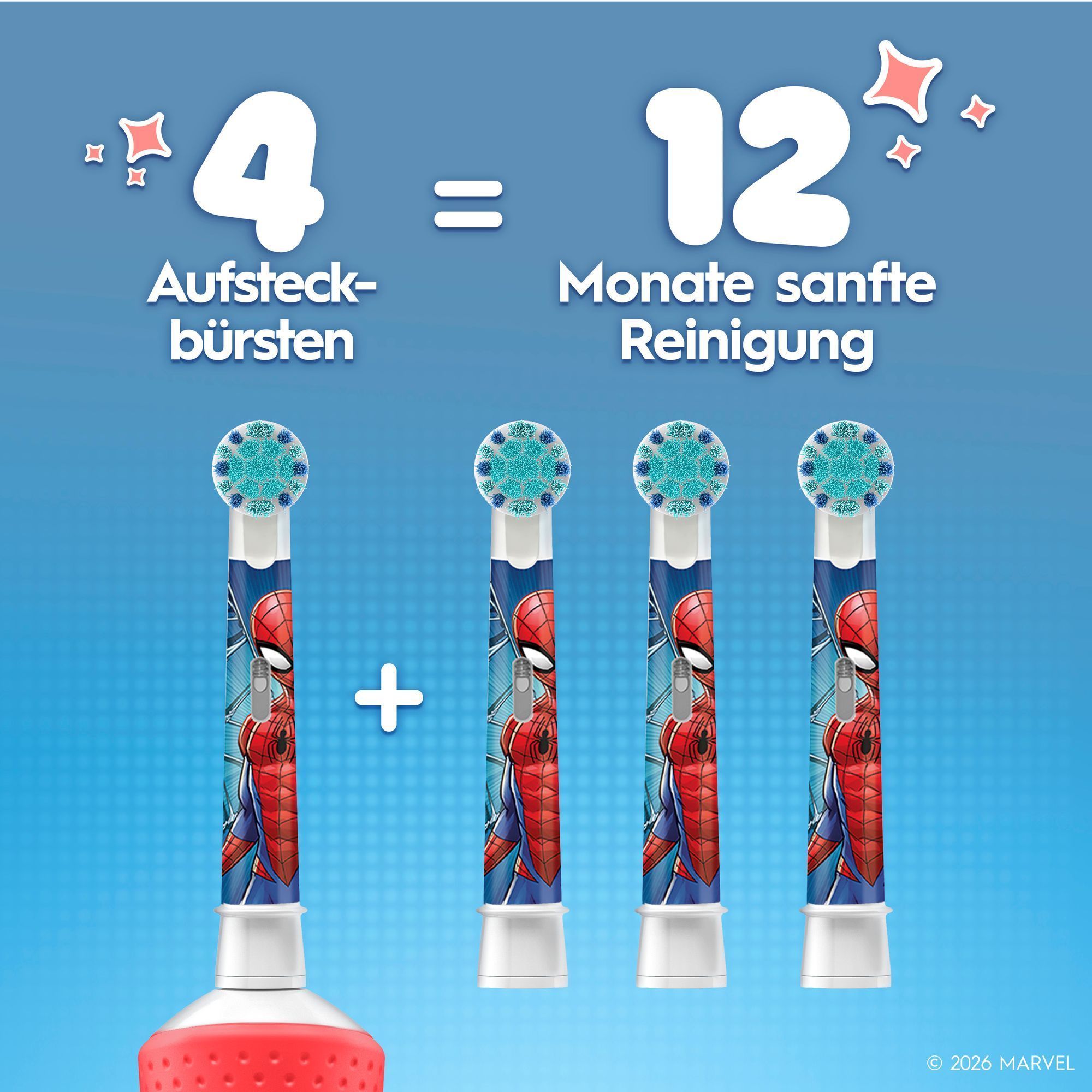 ZahnbÃ¼rste mit AufsteckbÃ¼rste + 3 AufsteckbÃ¼rsten daneben.