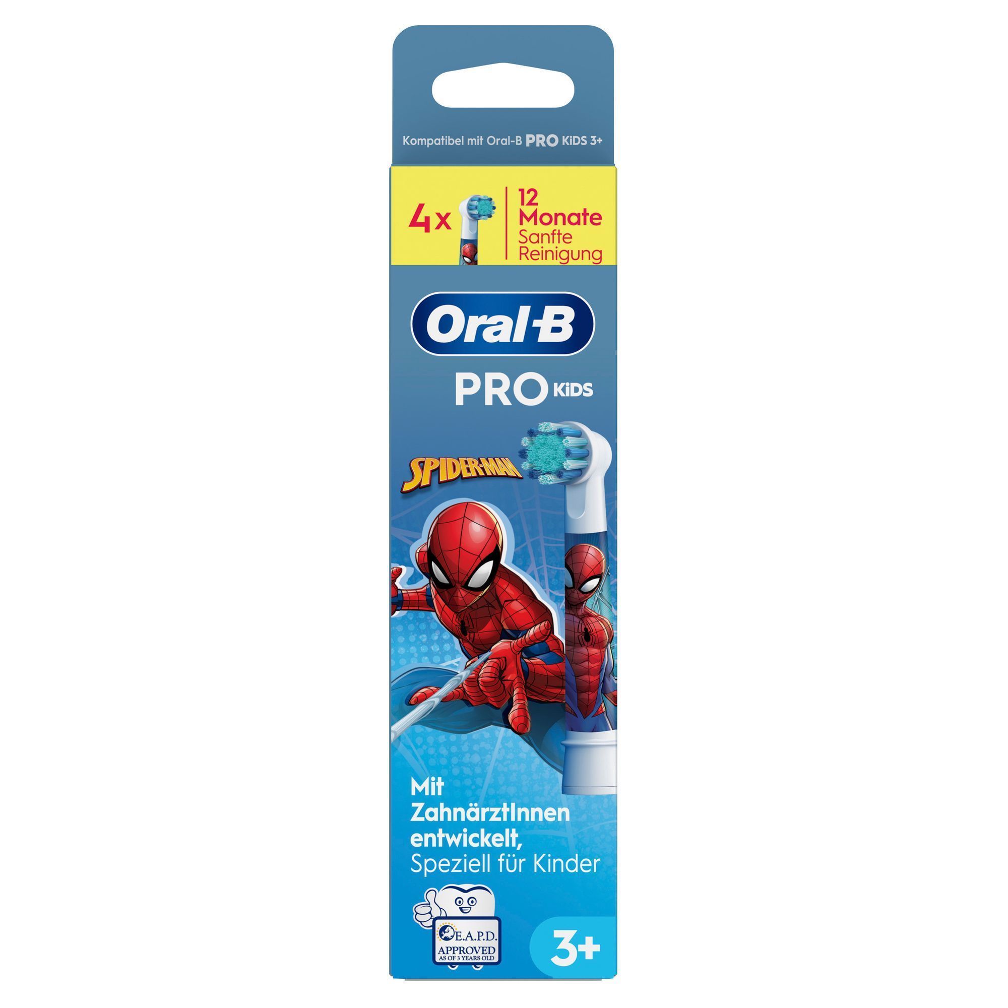 Oral-B PRO Kids Spider-Man Aufsteckbürsten, 4 Stück, für 12 Monate sanfte Reinigung.