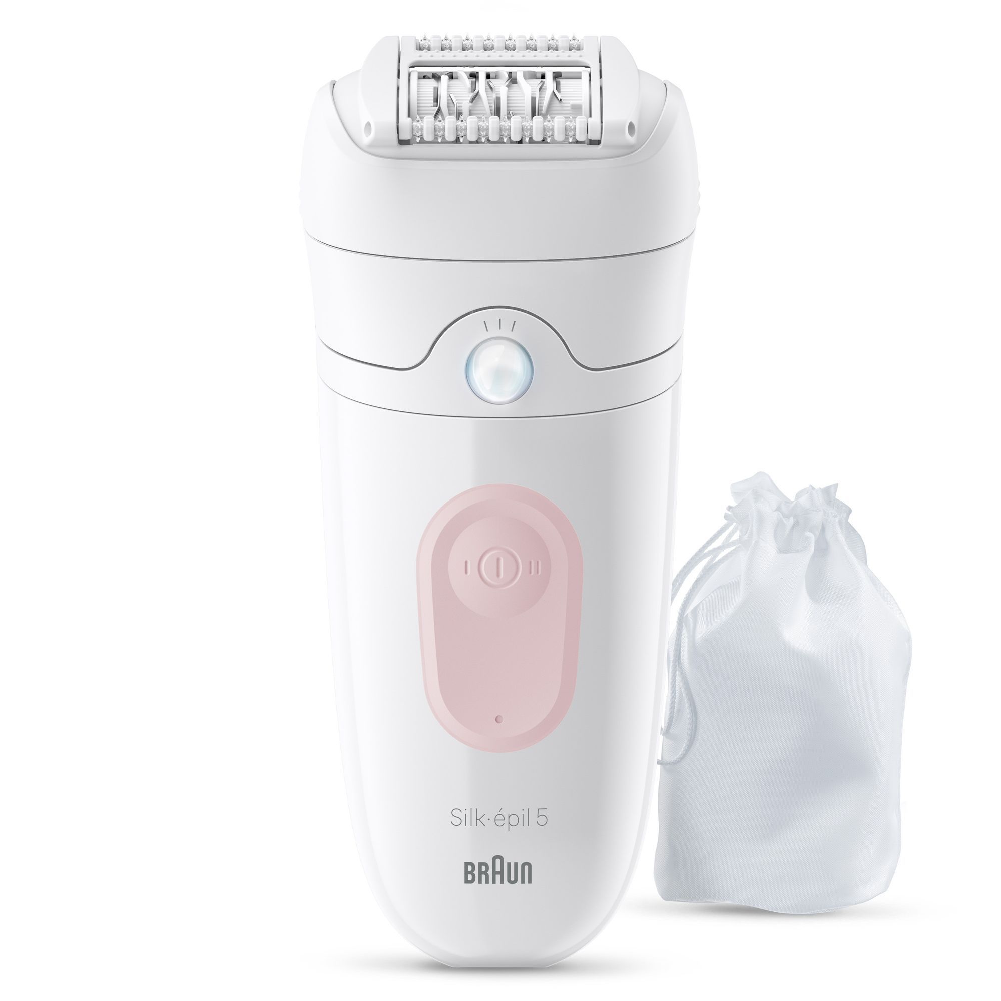 Front view product rendering of Silk-Ã©pil 5 and bag on white background.
