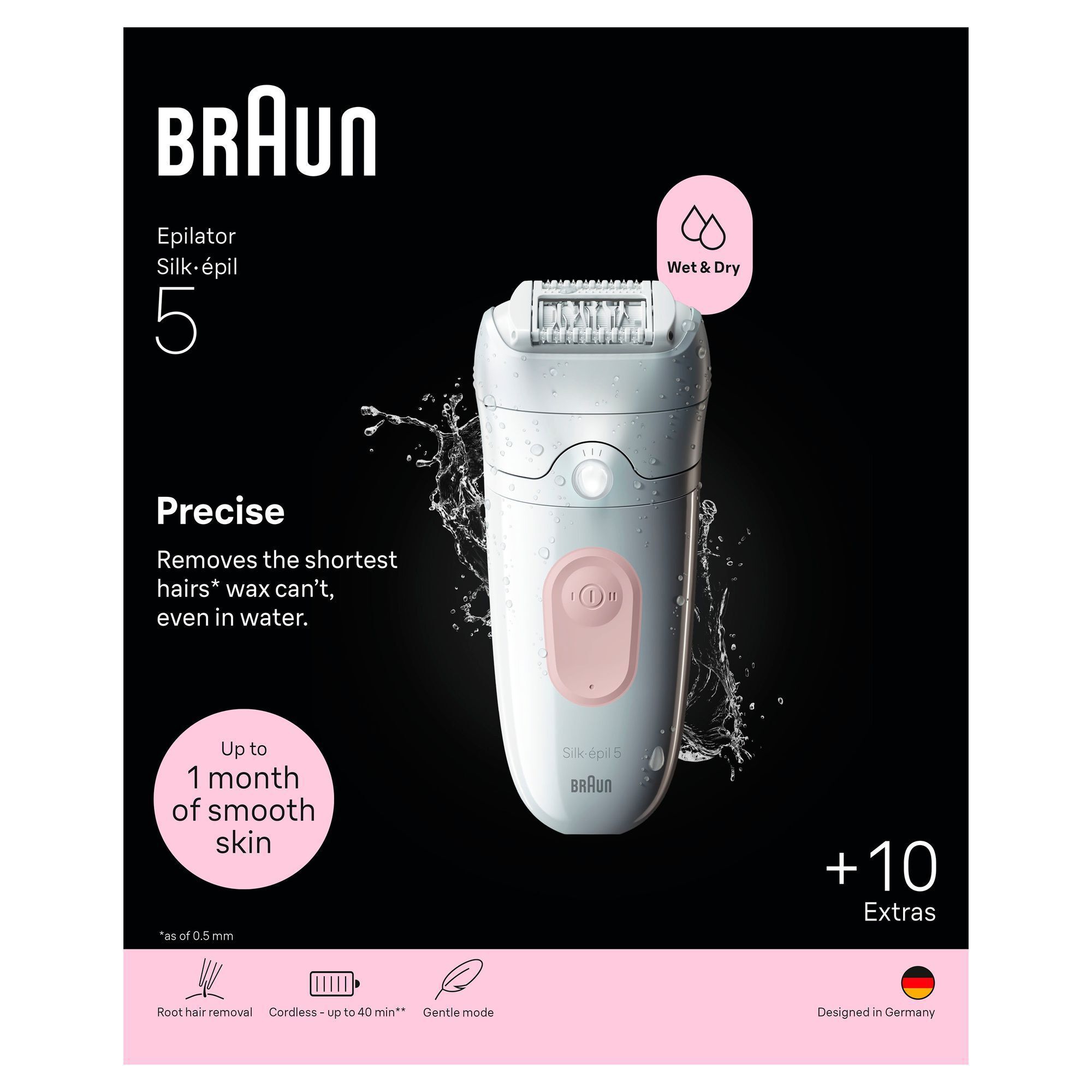 Braun Silk-Ã©pil 5 Epilierer fÃ¼r Nass- & Trockenanwendung, bis 1 Monat glatte Haut, +10 Extras.