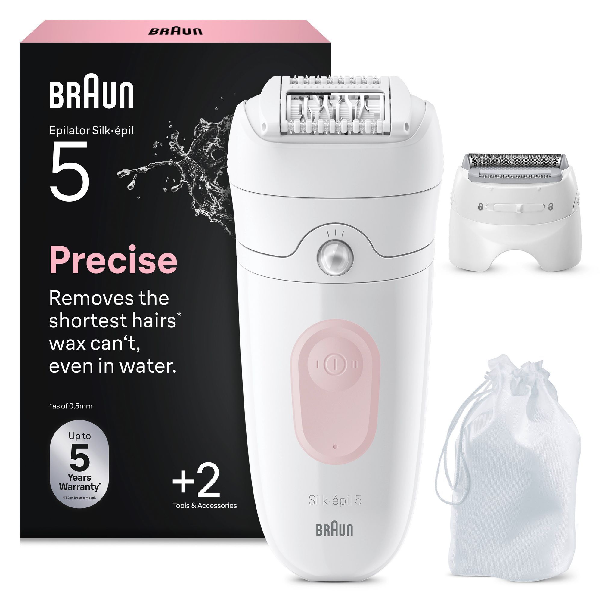 Braun Silk-Ã©pil 5 Epilierer, hebt bis zu 1 Monat glatte Haut hervor und ist nass & trocken nutzbar.