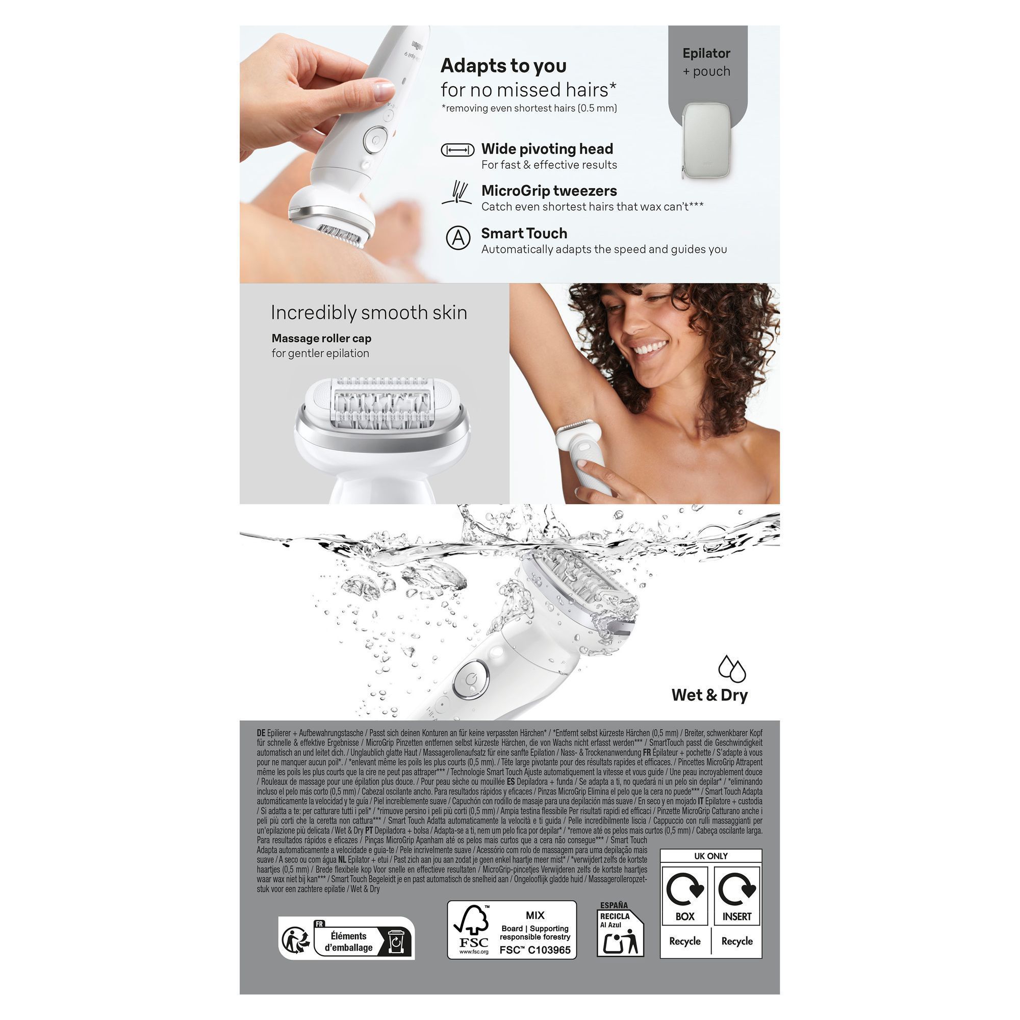 Side panel of Braun Silk-Ã©pil 9 pack with manufacturer address.