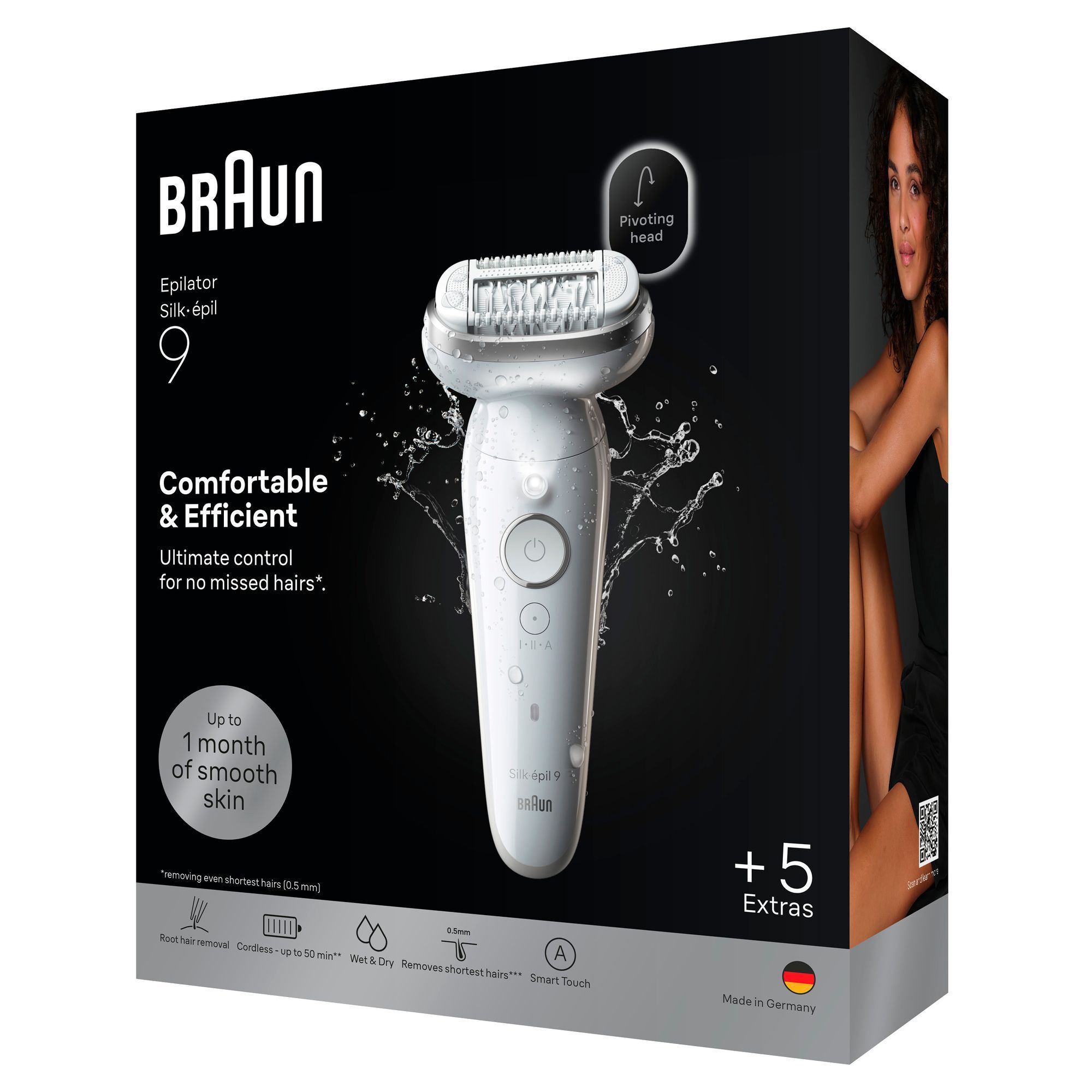 Braun Silk-épil 9 Epilierer, hebt bis zu 1 Monat glatte Haut hervor.