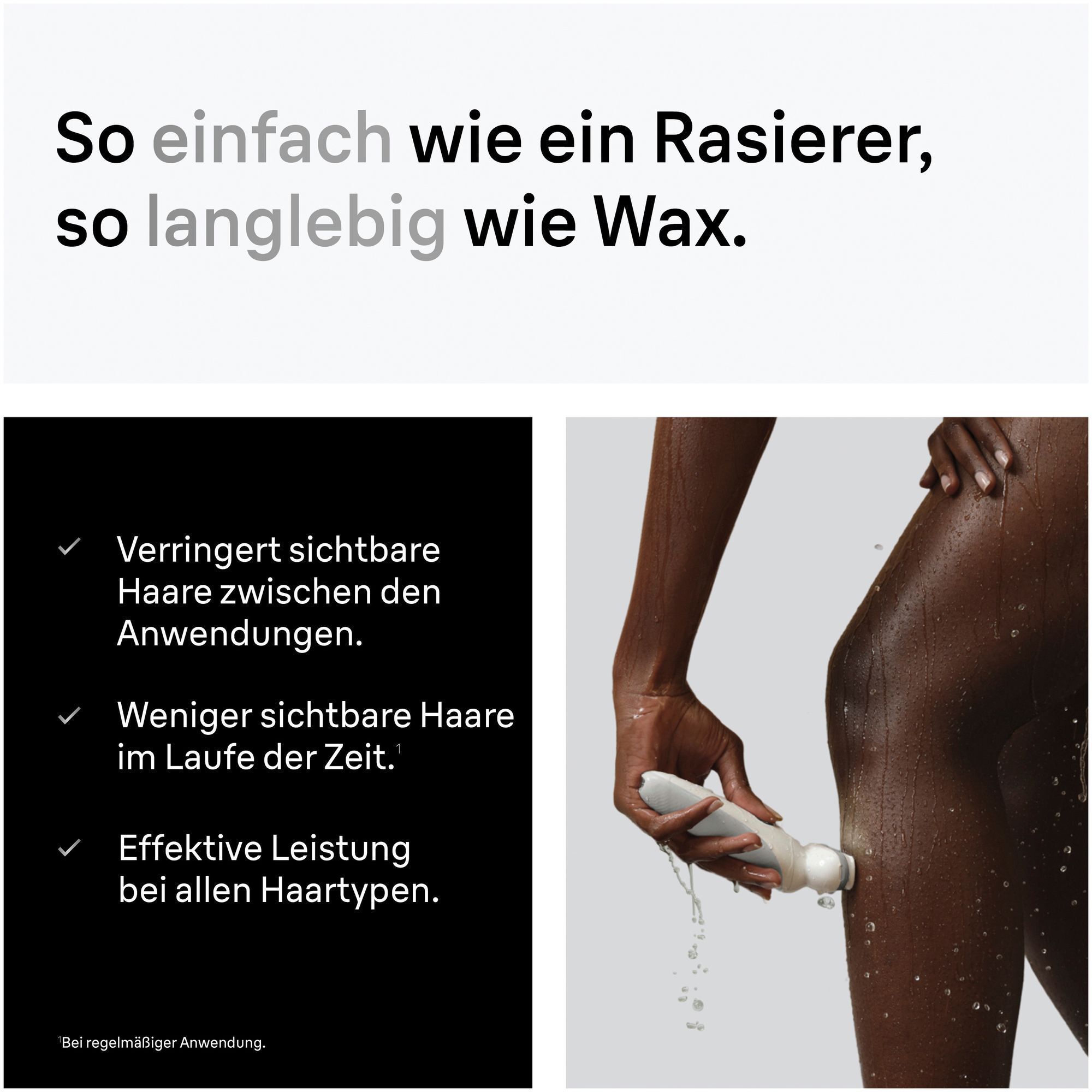 Nahaufnahme der unteren Beine einer Frau. Sie epiliert ihren Unterschenkel mit dem Silk-epil 9 in der Dusche.