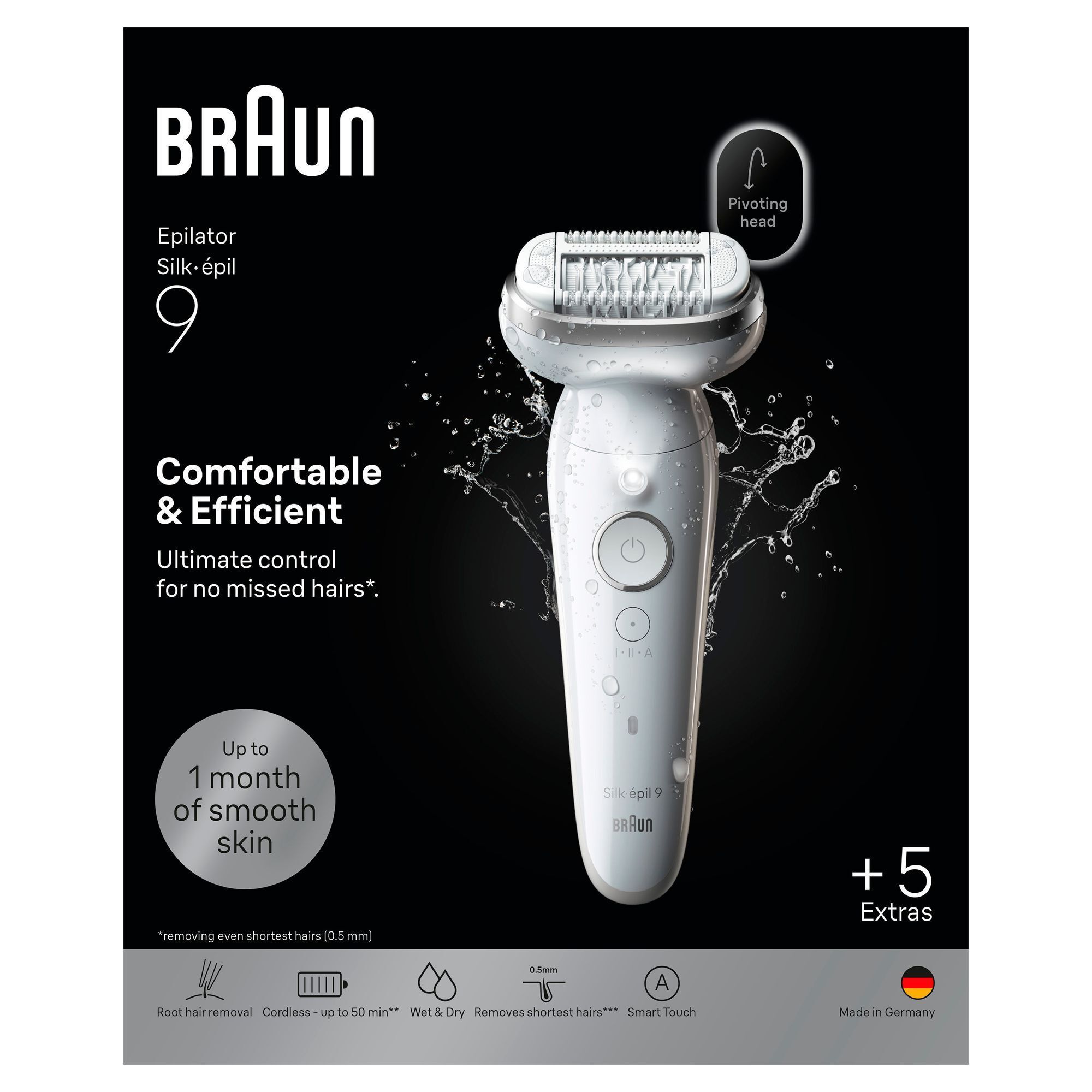 Braun Silk-Ã©pil 9 Epilierer, hervorhebend bis zu 1 Monat glatte Haut.