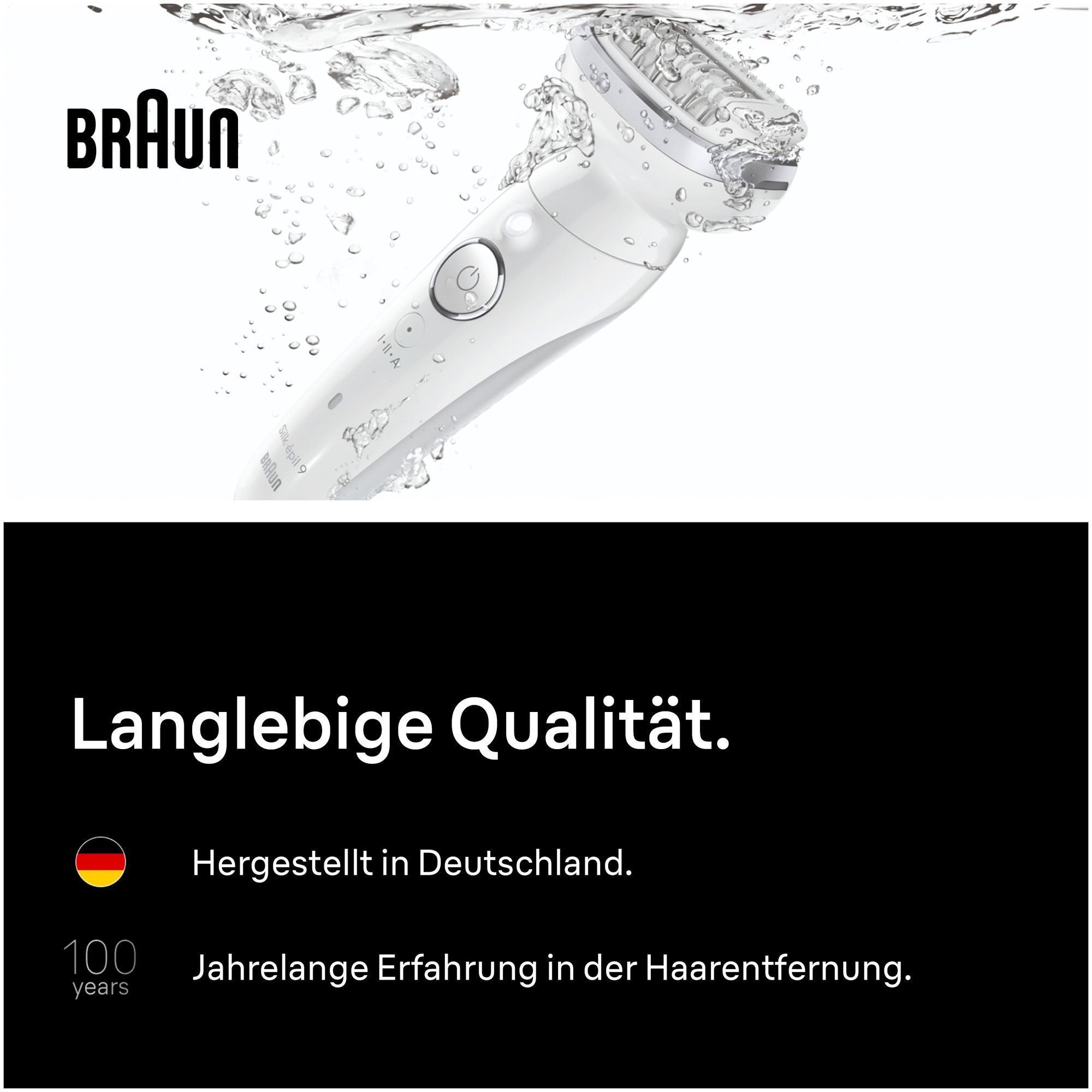 Back panel of the Braunâ¯SilkâÃ©pil 9 pack, featuring images of women using the epilator and showcasing all of the SilkâÃ©pil 9's features.