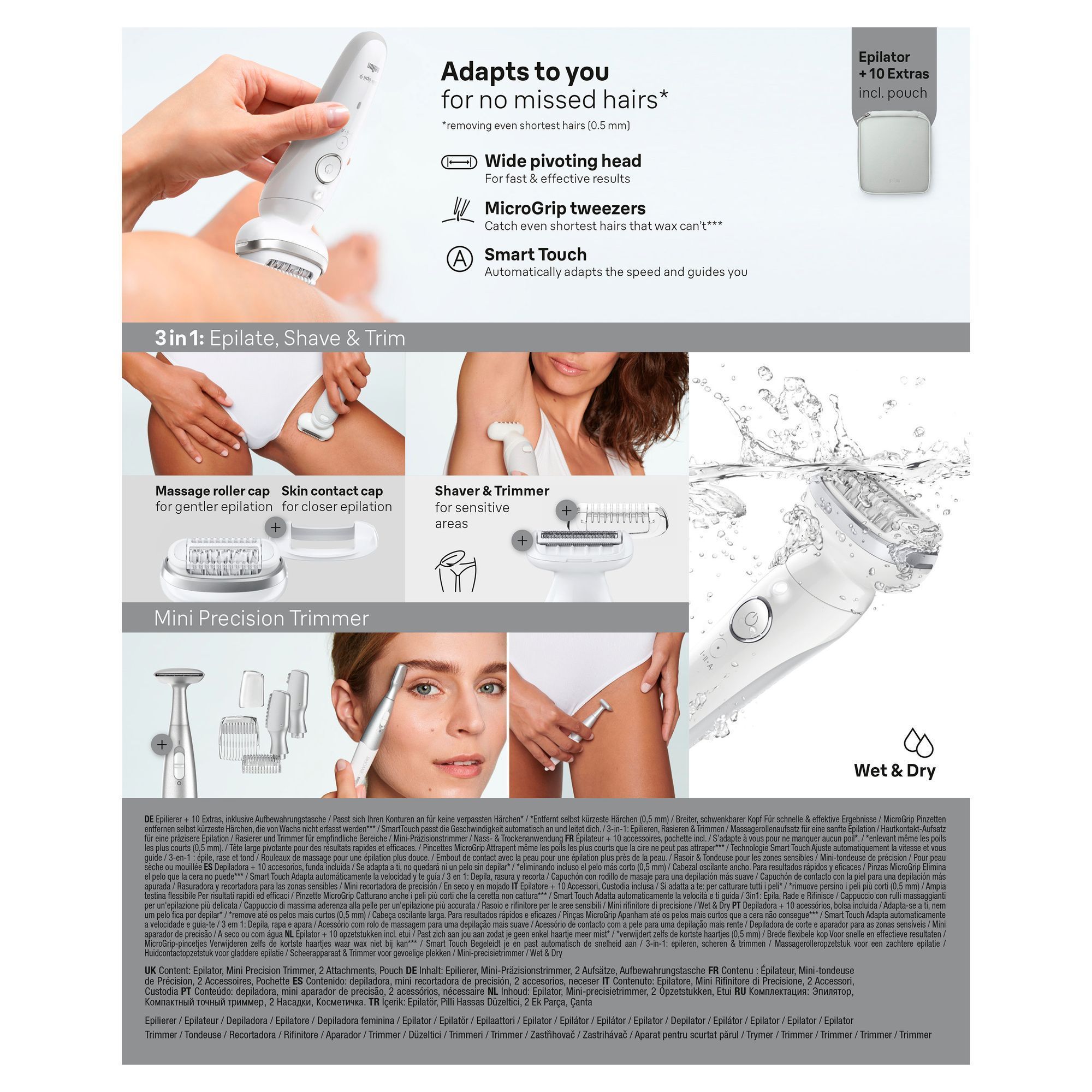 Side panel of Braun Silk-Ã©pil 9 pack with manufacturer address.