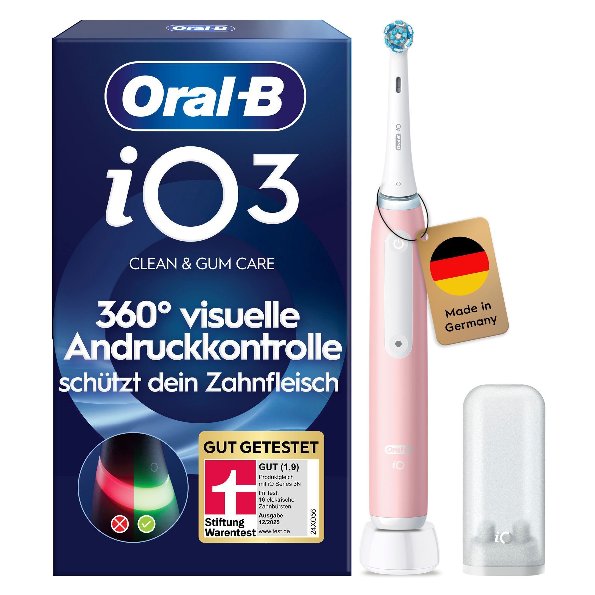 Oral-B iO3 Zahnbürste mit 360° visueller Andruckkontrolle.
