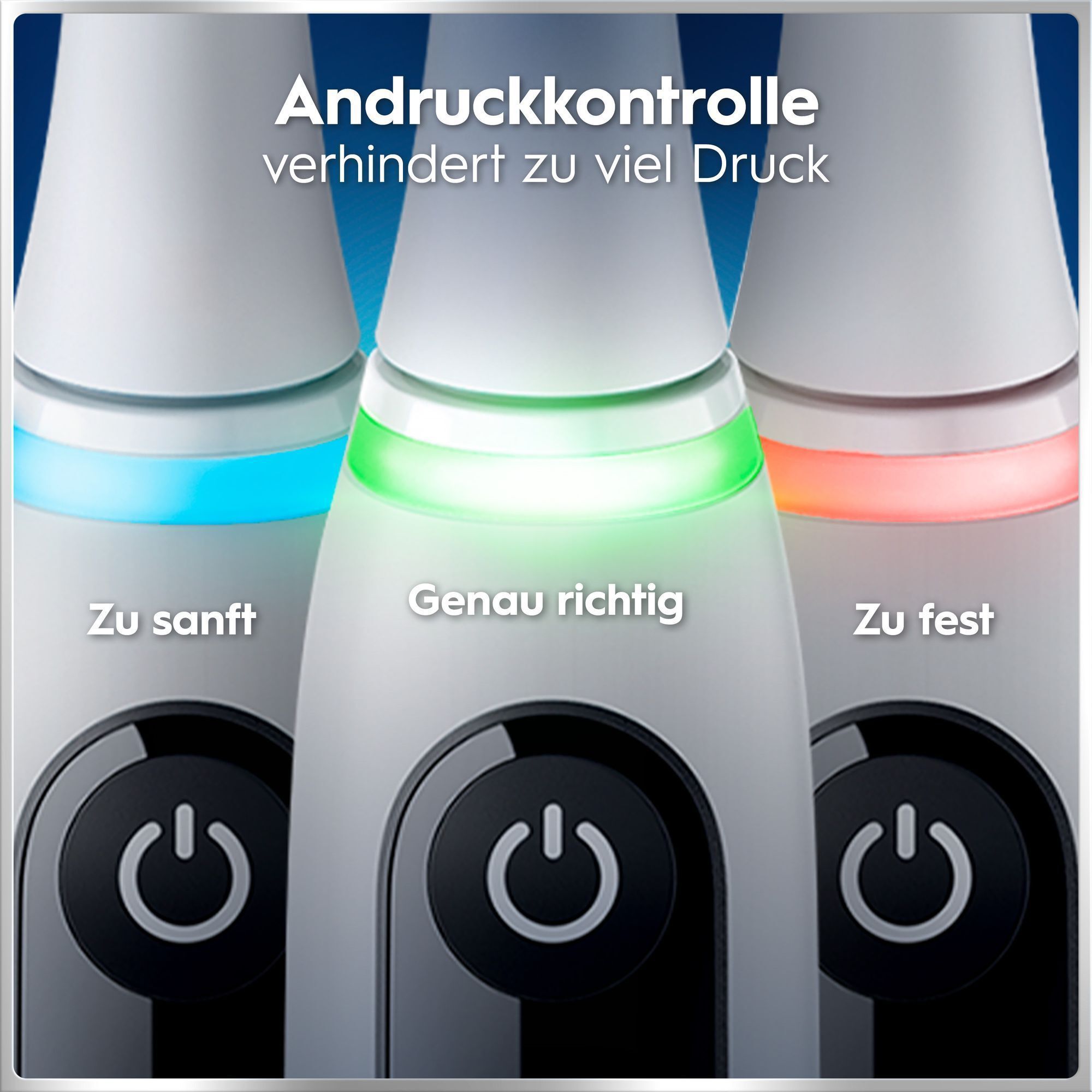 Oral-B Andruckkontrolle zeigt optimalen Bürstdruck mit Farbwechsel (grün: genau richtig).