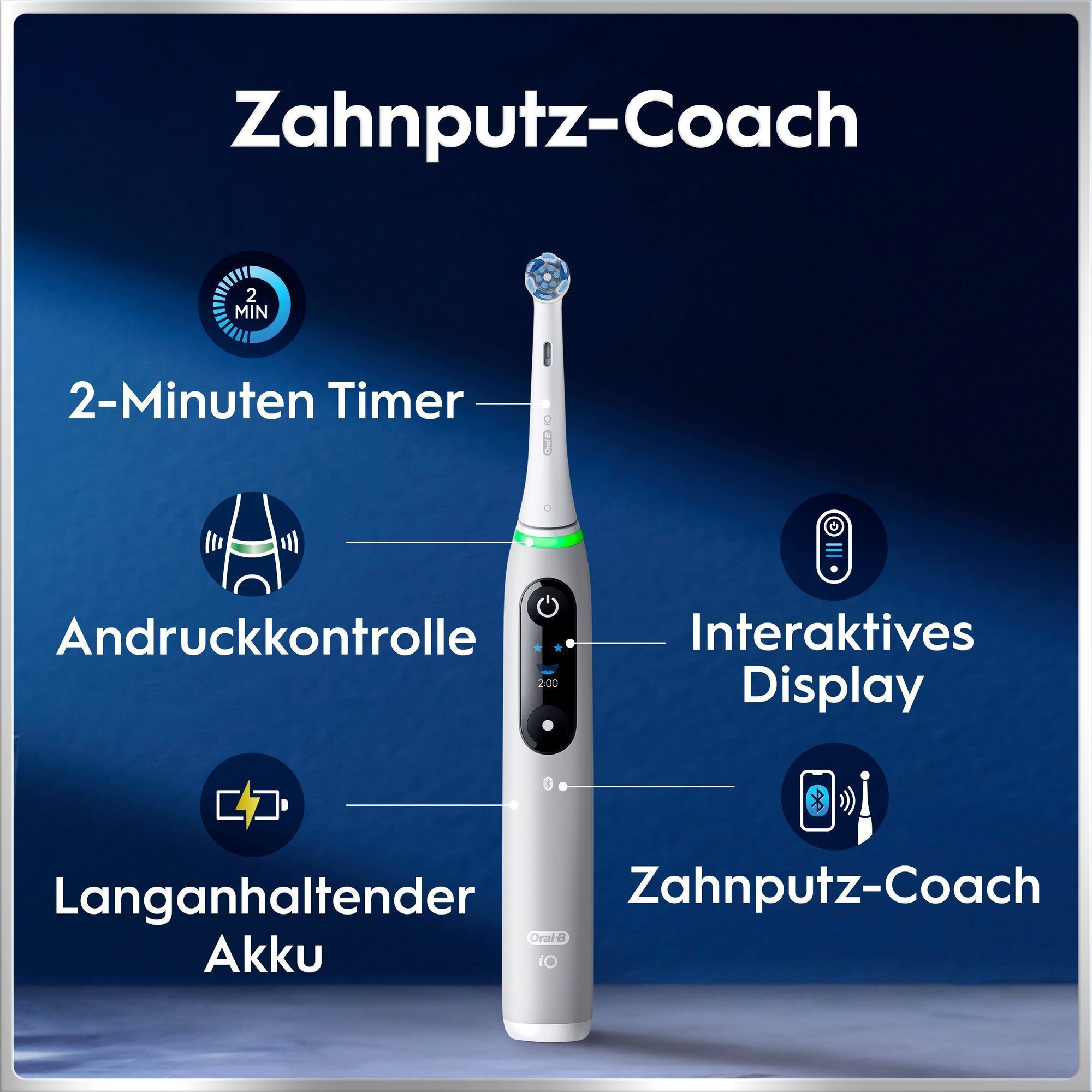E-Zahnbürste mit Timer, Andruckkontrolle, Display, Akku und Zahnputz-Coach