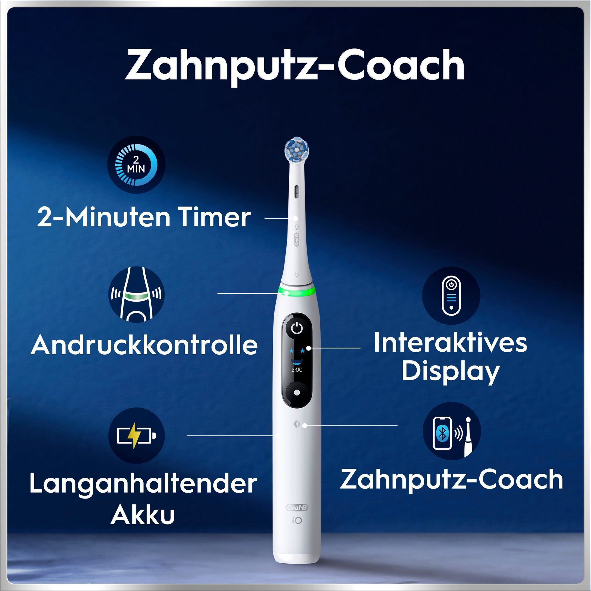 E-Zahnbürste mit Timer, Andruckkontrolle, Display, Akku und Zahnputz-Coach
