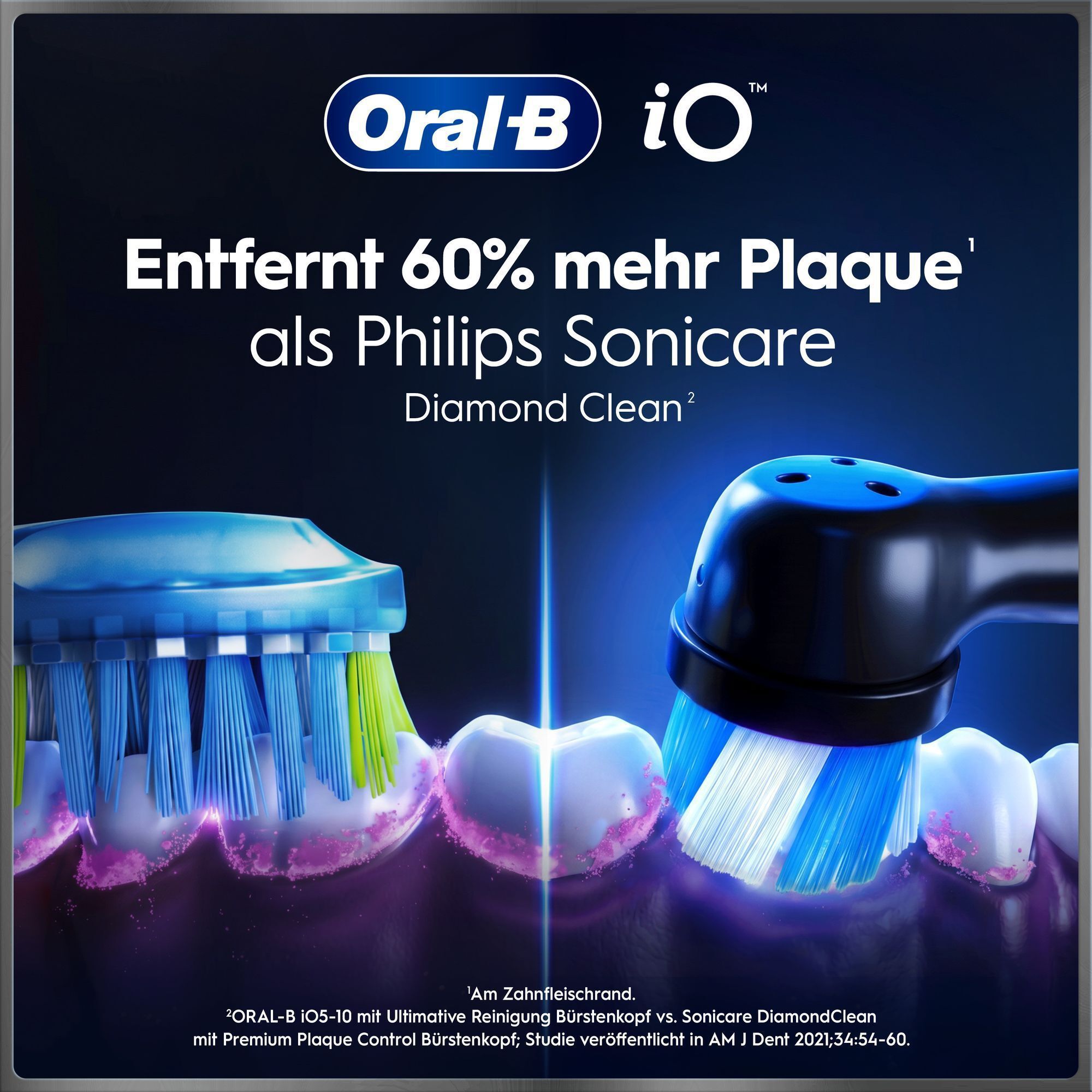Vergleichsbild mit Oral-B, die 45% bessere Zahnfleischgesundheit gegenüber Schallzahnbürsten bietet.