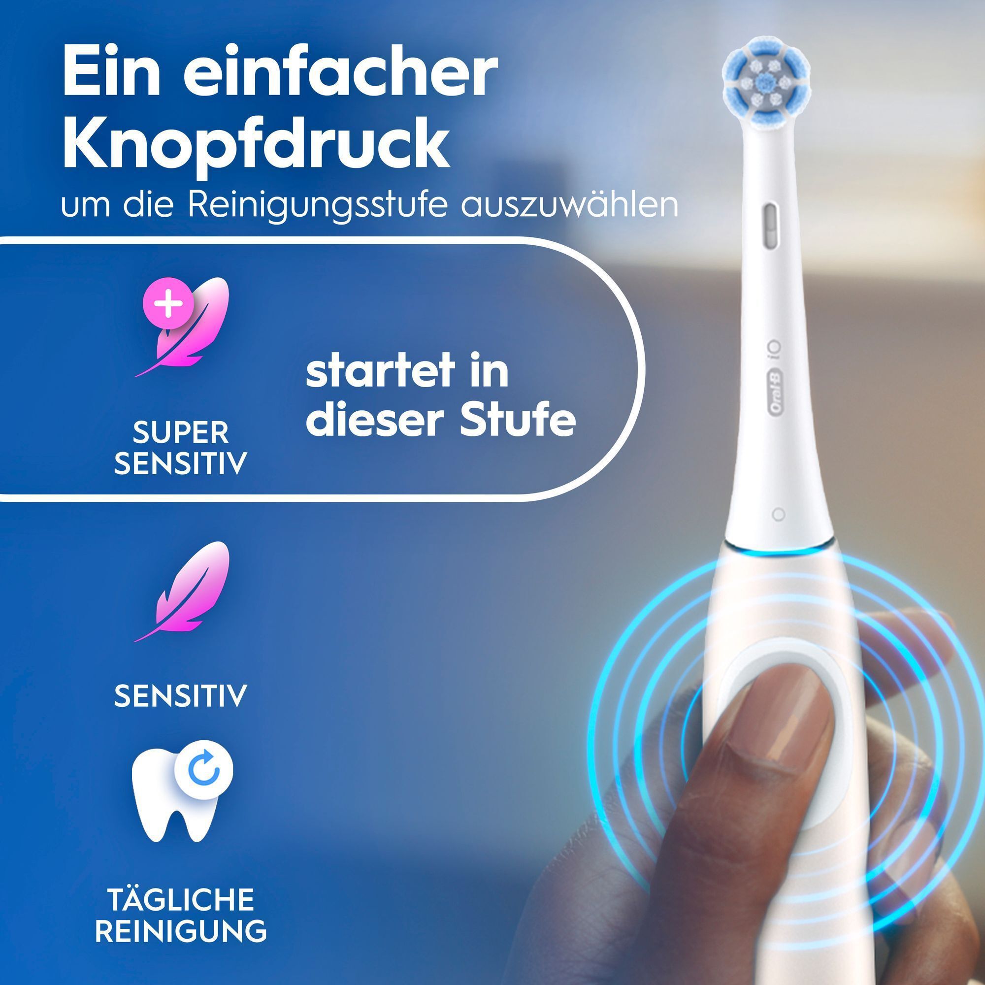 Elektrische Zahnbürste mit drei Reinigungsmodi: Super Sensitiv, Sensitiv und tägliche Reinigung