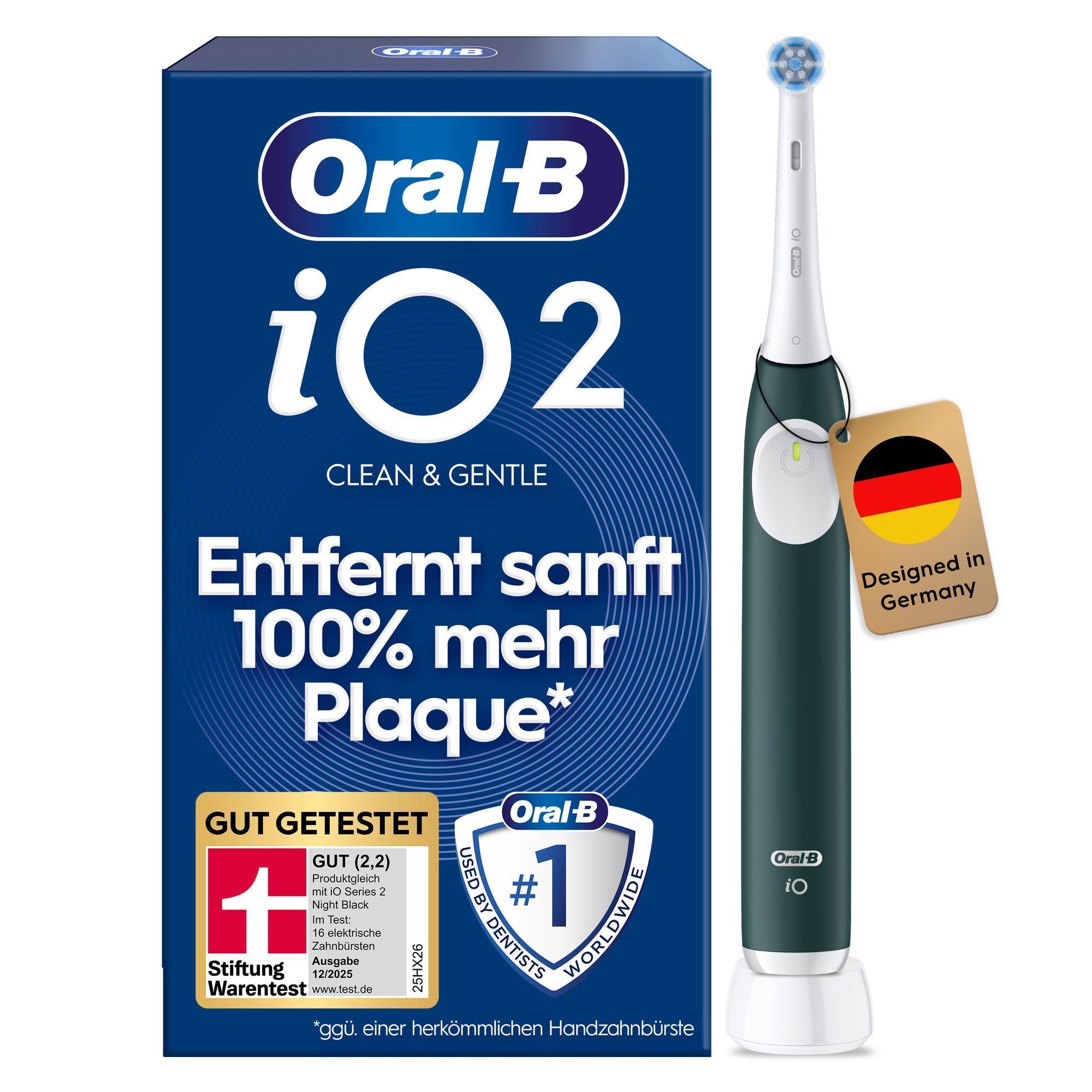Oral-B iO2 Clean & Gentle Zahnbürste, entfernt sanft 100% mehr Plaque.