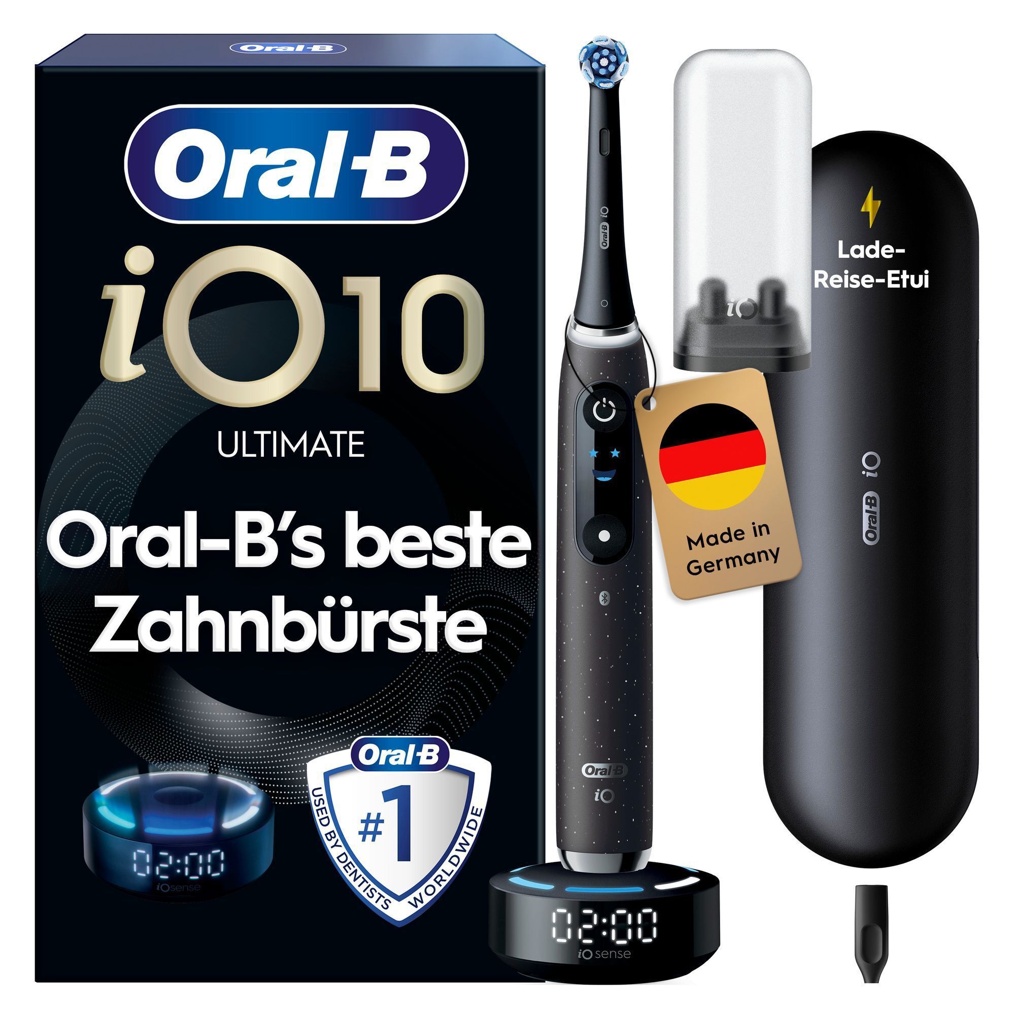 Oral-B iO 10 Ultimate ZahnbÃ¼rste, mit Verpackung, Lade-Reise-Etui und dem Hinweis Oral-Bâs beste ZahnbÃ¼rste.