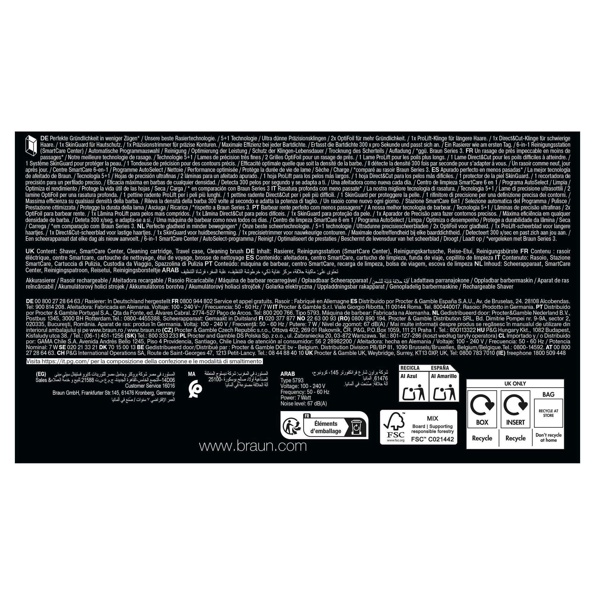 Braun Series 9 Pro Rasierer Verpackung mit dem Hinweis auf die 5+1 Technologie für ultimative Präzision und Hautkomfort.